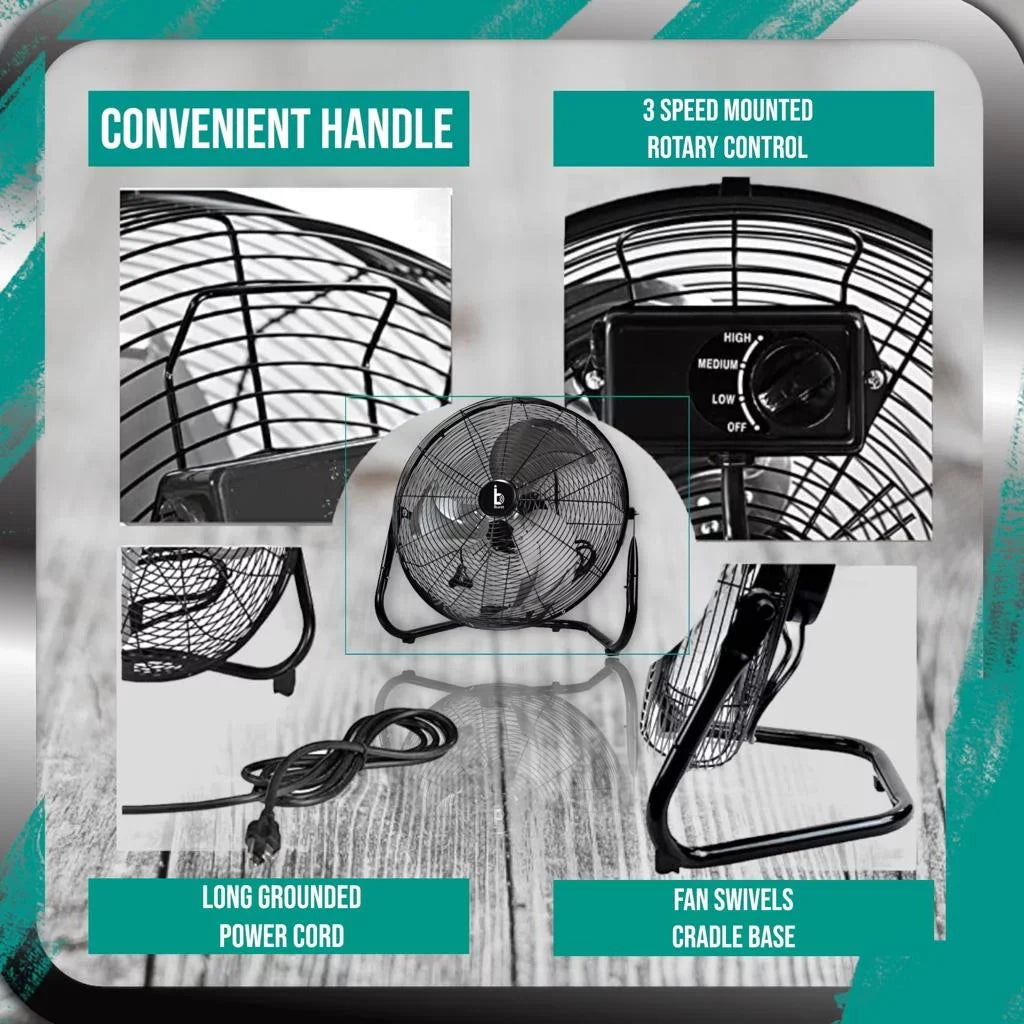 iBurst Ib-218 18 inch 3-Speed High Velocity Heavy Duty Metal Industrial Floor Fans Black