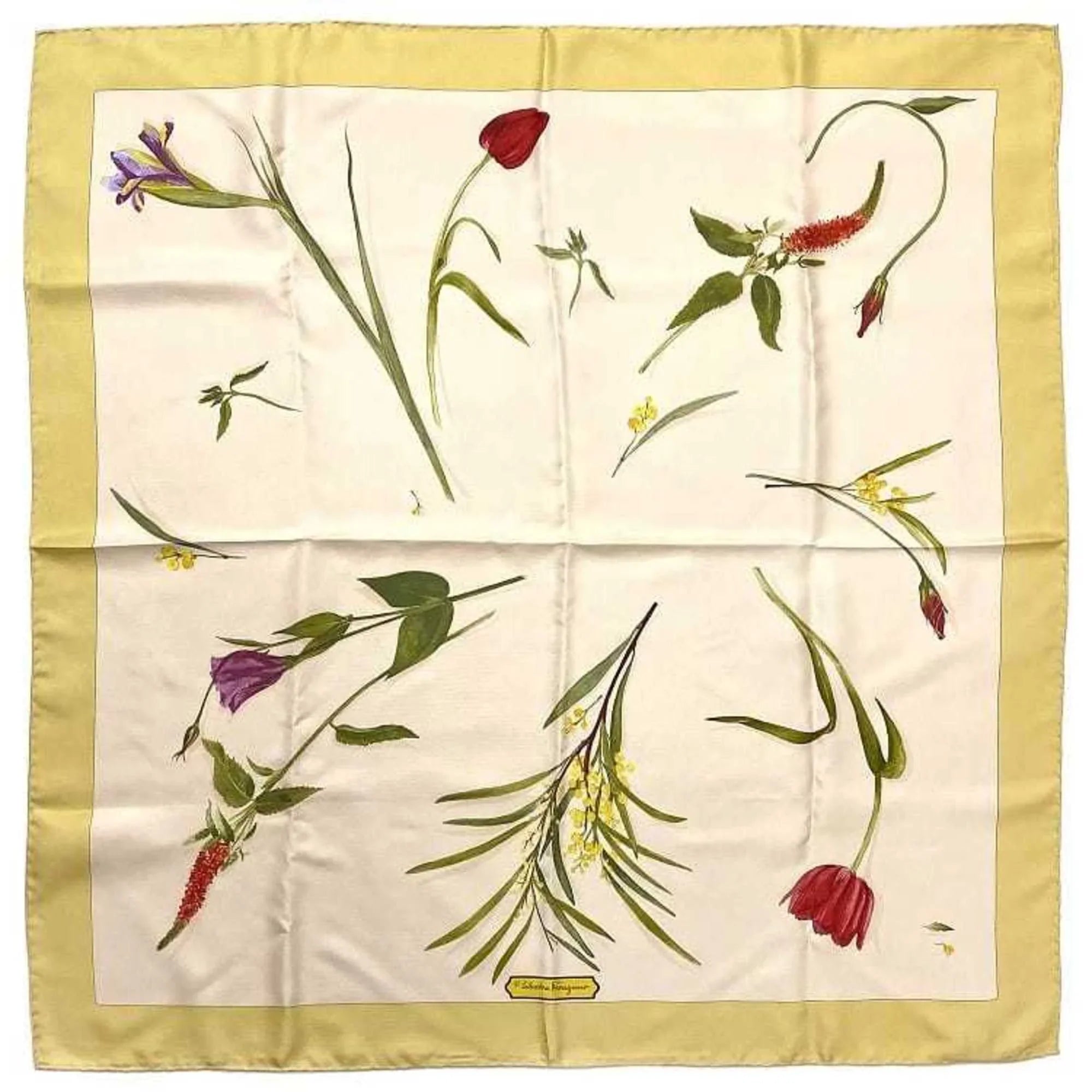 Pre-Owned Salvatore Ferragamo Scarf Pink Yellow 100% Silk Flower Women's Fashion Accessories (Good)