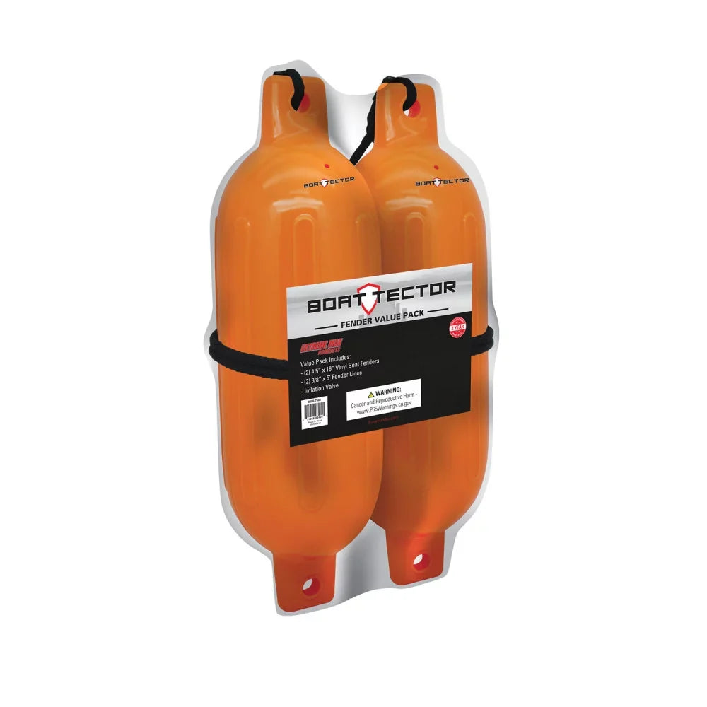 Extreme Max 3006.7581 Vessel Inflatable Fender Value 2-Pack - 4.5" x 16", Neon Orange