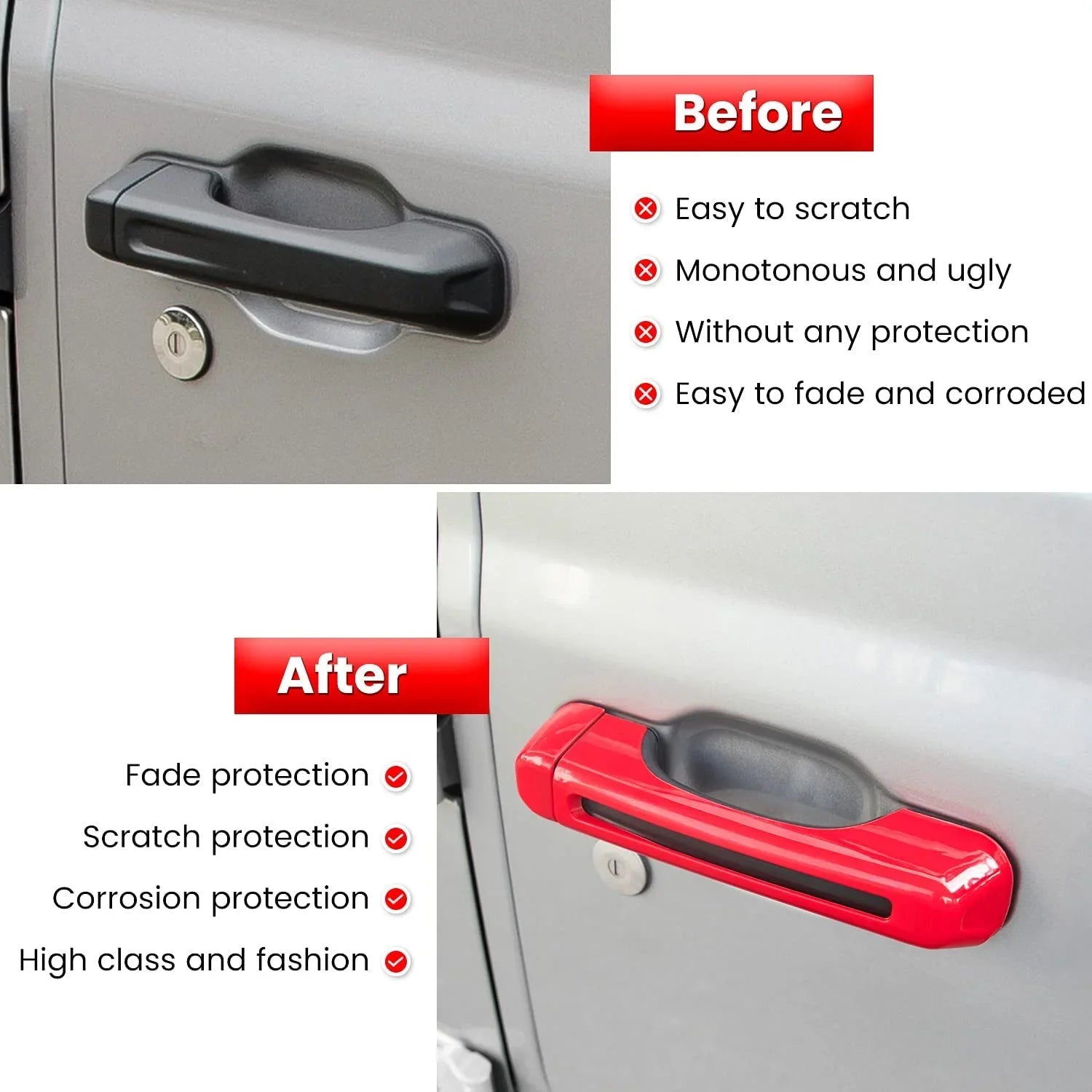 E-cowlboy Door Handle Inserts Wrap Trim+Tailgate Handle Coating 2018-2022 Jeep Wrangler JL JLU Sports Sahara Freedom Rubicon Unlimited Gladiator JT 2-Door & 4-Door Exterior Accessories (Red 5PCS)