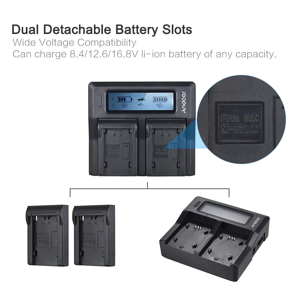 Andoer NP-FZ100 Dual Channel LCD Battery Replacement Sony A7III A9 A7RIII A7SIII