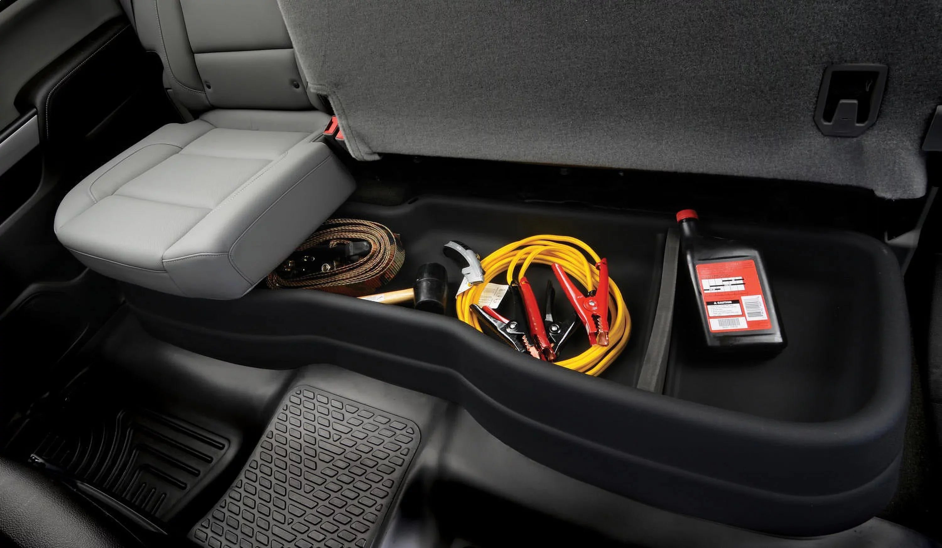 Husky by RealTruck with 2015-20 Ford F-150 SuperCrew, 2017-20 Ford F-250/F-350 Crew Cab - without factory storage box Gearbox Under Seat Storage Box
