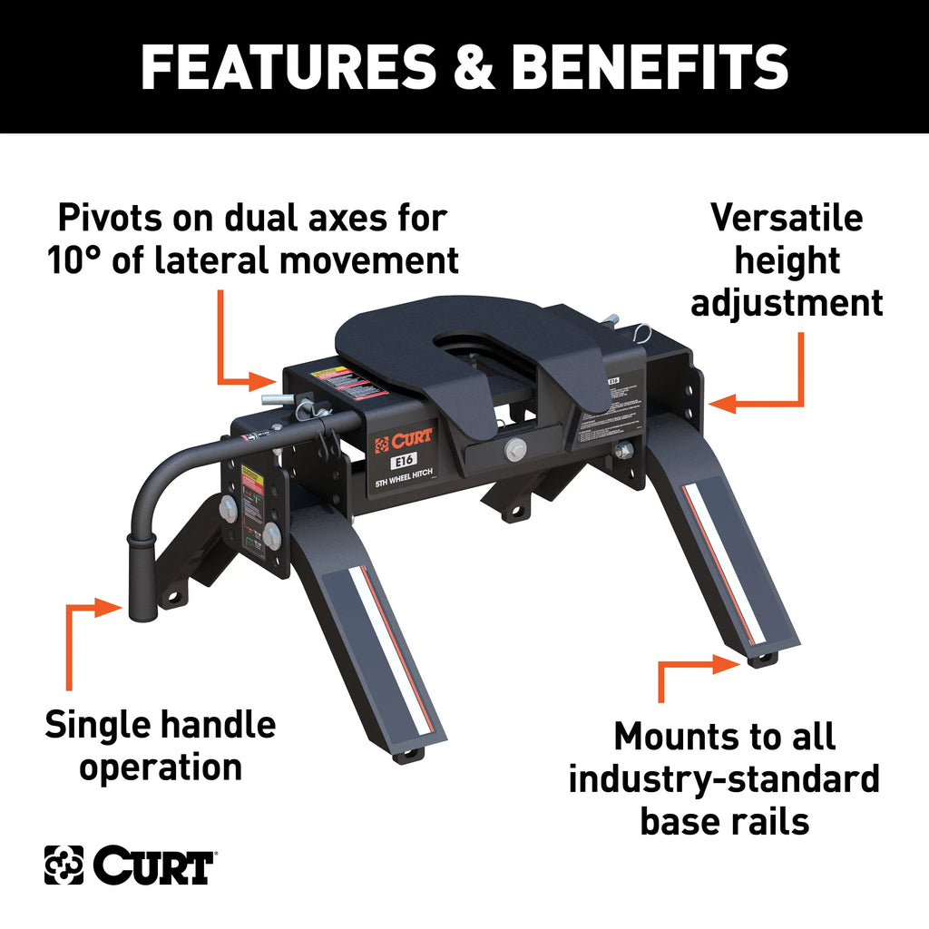 CURT 16115 E16 5th Wheel Hitch, 16,000 lbs