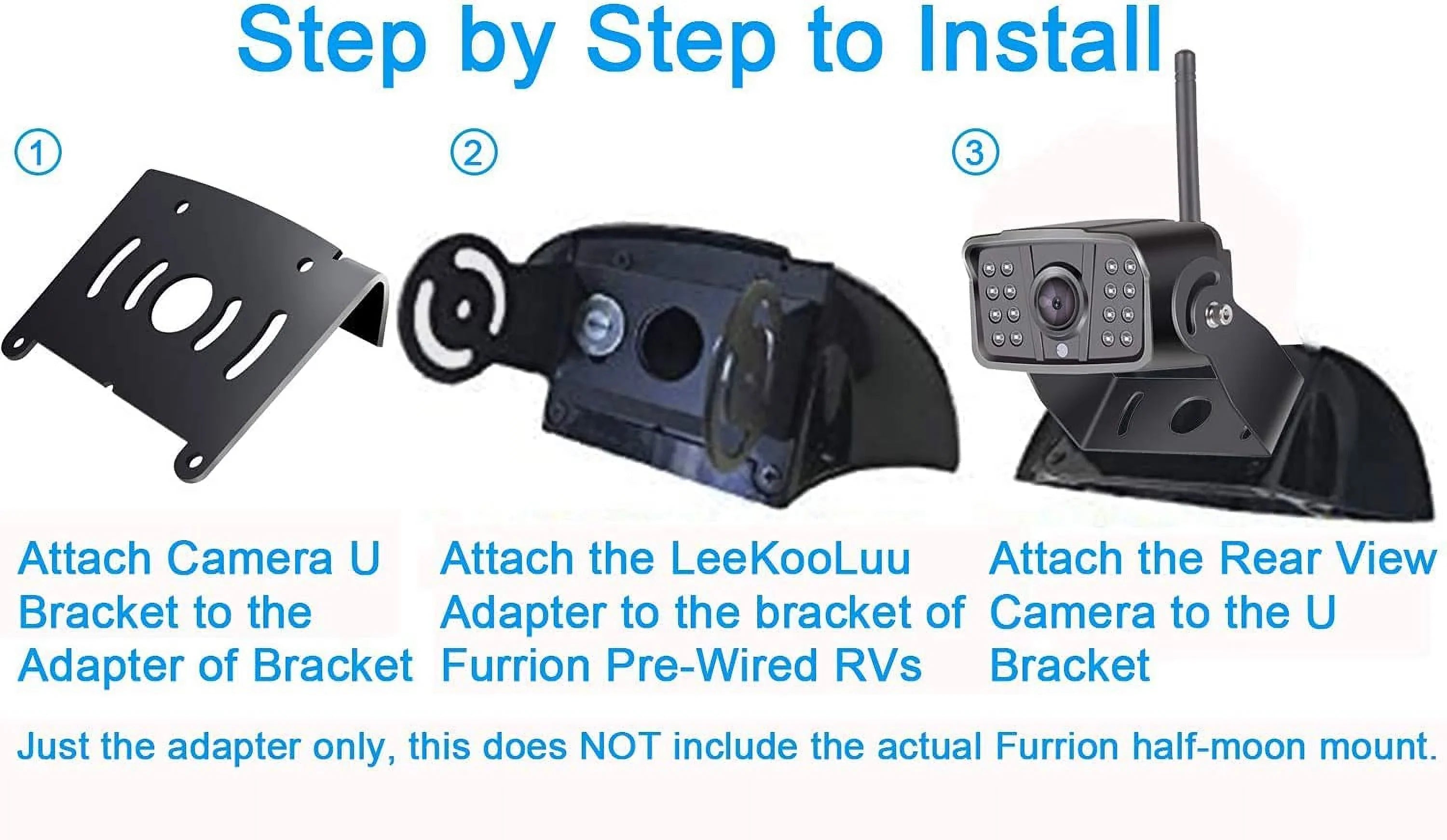 DoHonest D6 Backup Camera Bracket Adapter with a Power Adapter with Furrion Pre-Wired RV or Trailer with a FRCBRKT-BL