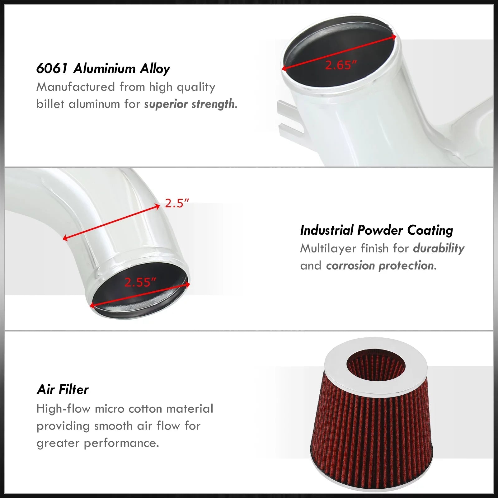 AJP Distributors Cold Air Intake CAI JDM Induction System Polish Aluminum Piping + Filter /Replacement For Mitsubishi Lancer ES LS OZ 2.0L l4 Manual Trans M/T 2002 2003 2004 2005 02 03 04 05
