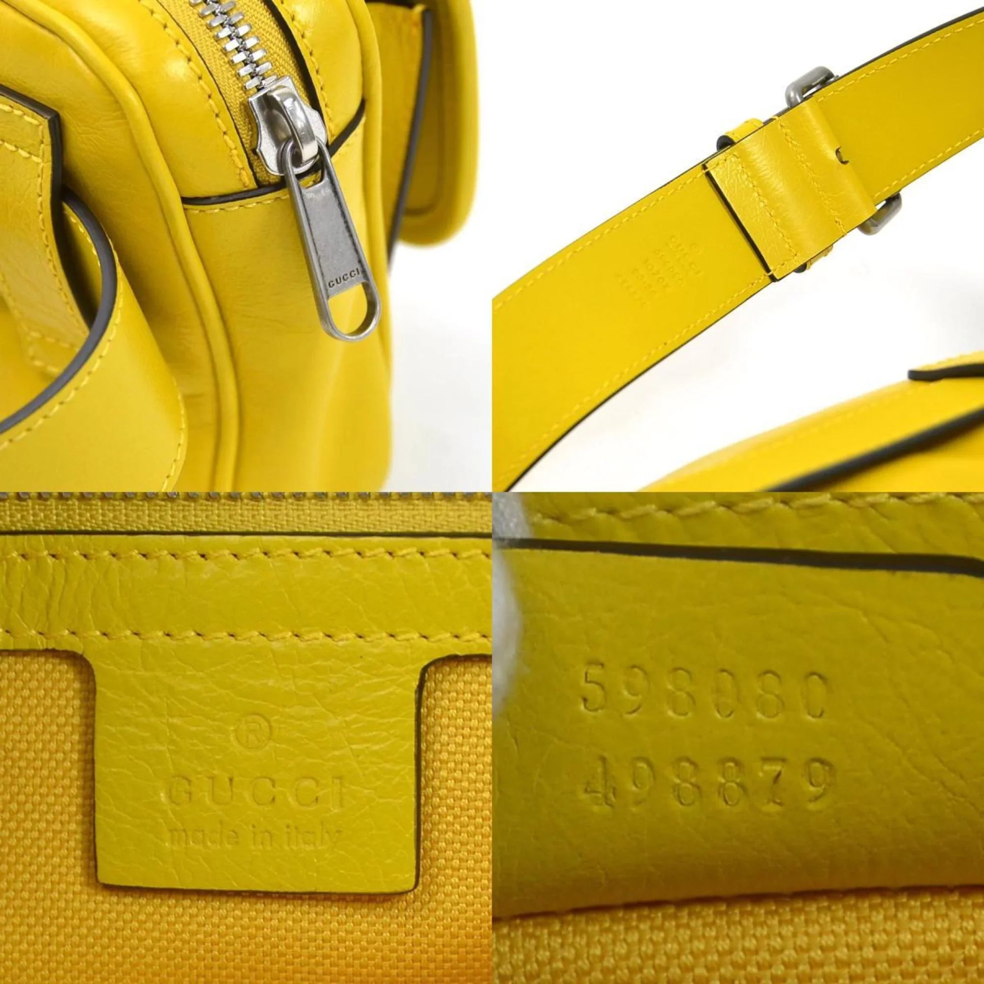 Pre-Owned Gucci GUCCI waist bag belt interlocking G leather yellow silver unisex 598080 (Good)