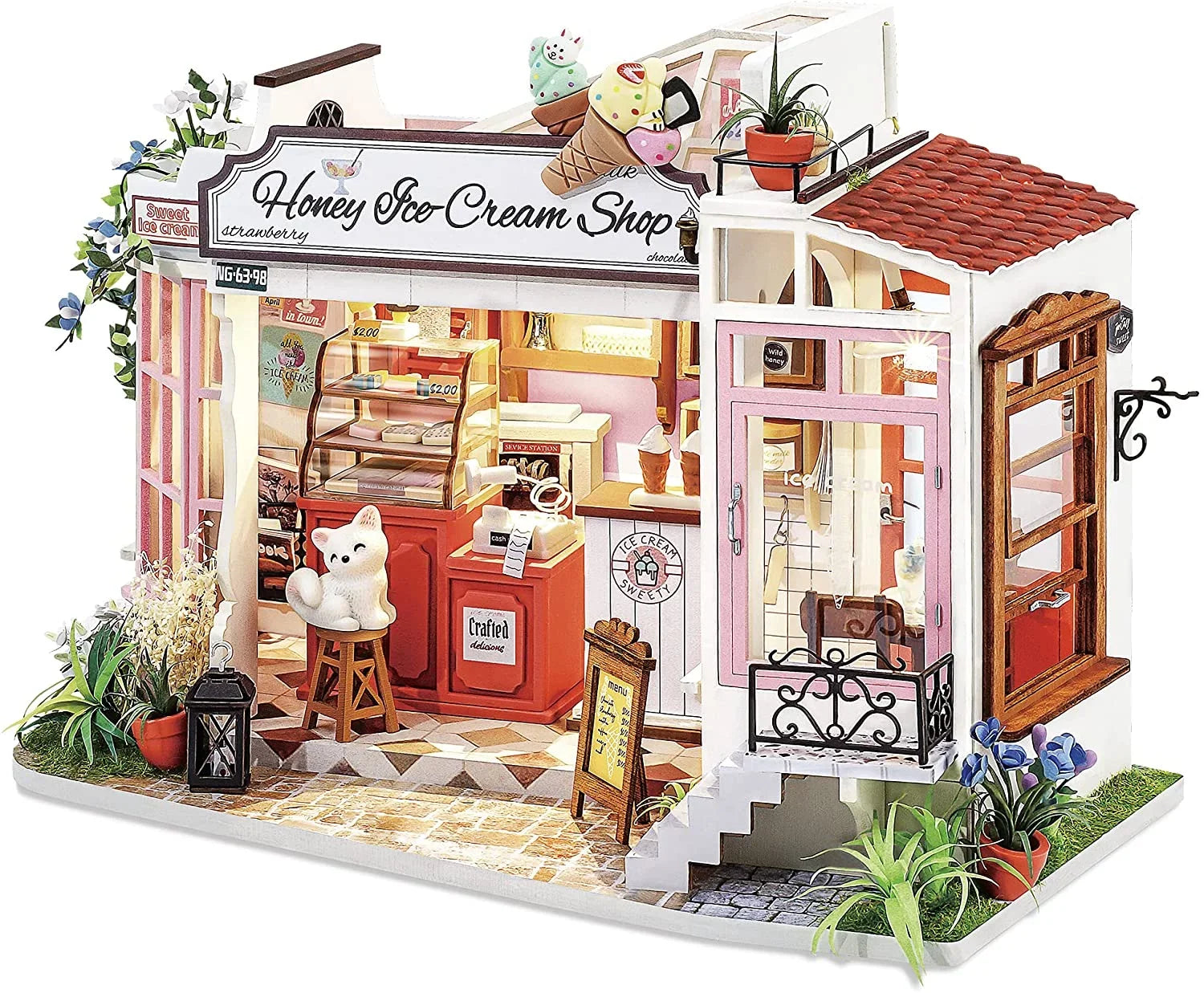 Rolife DIY Miniature Dollhouse Kit 1/24 Scale Tiny House Making Kit Home Decor Gifts Adults & Teens (Honey Ice-Cream Shop)