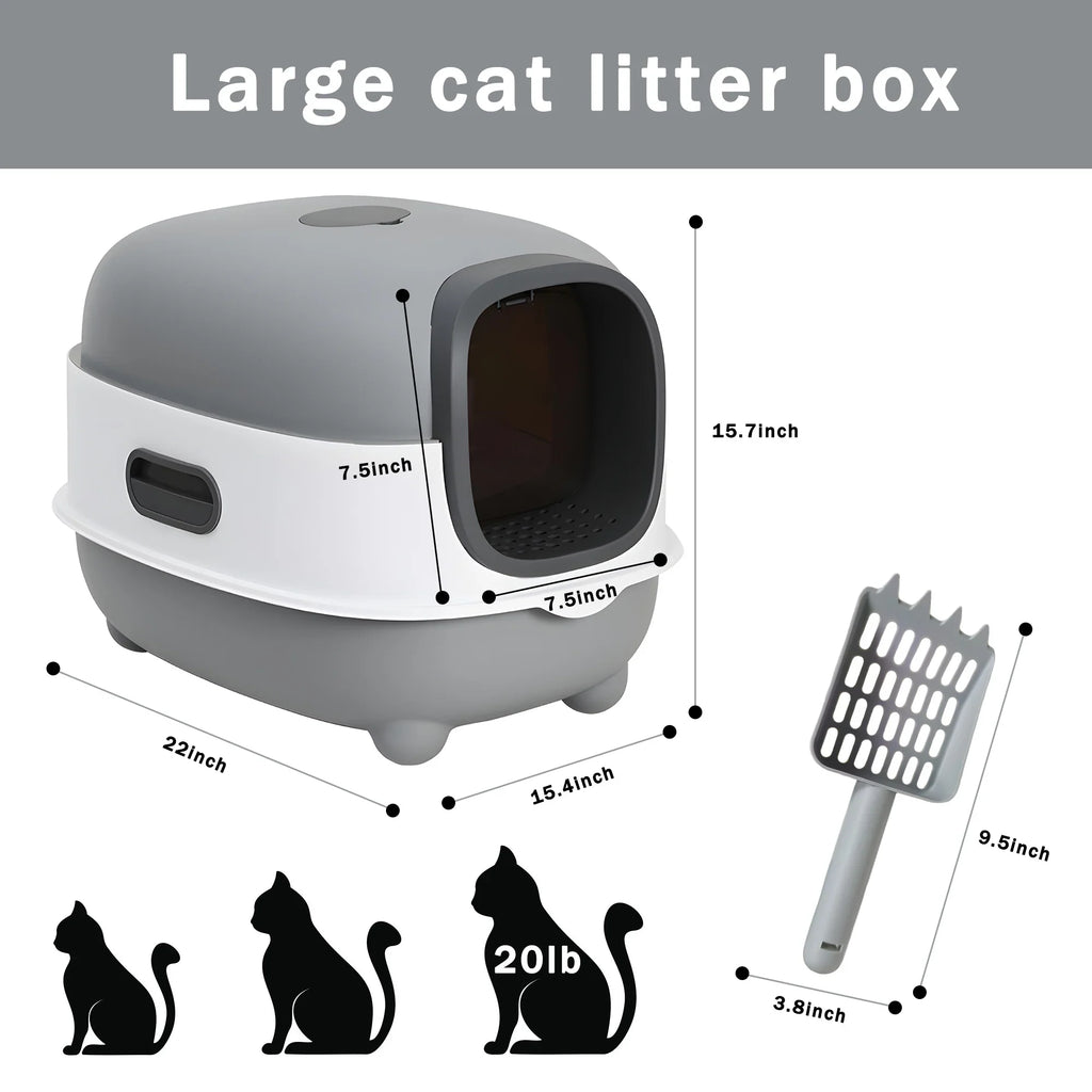 EOIVSH Large Cat Litter Box,Pets Enclosed Cat Litter Boxes,Odor Control,Jumbo Hooded,Gray,Door Isolate Smelly