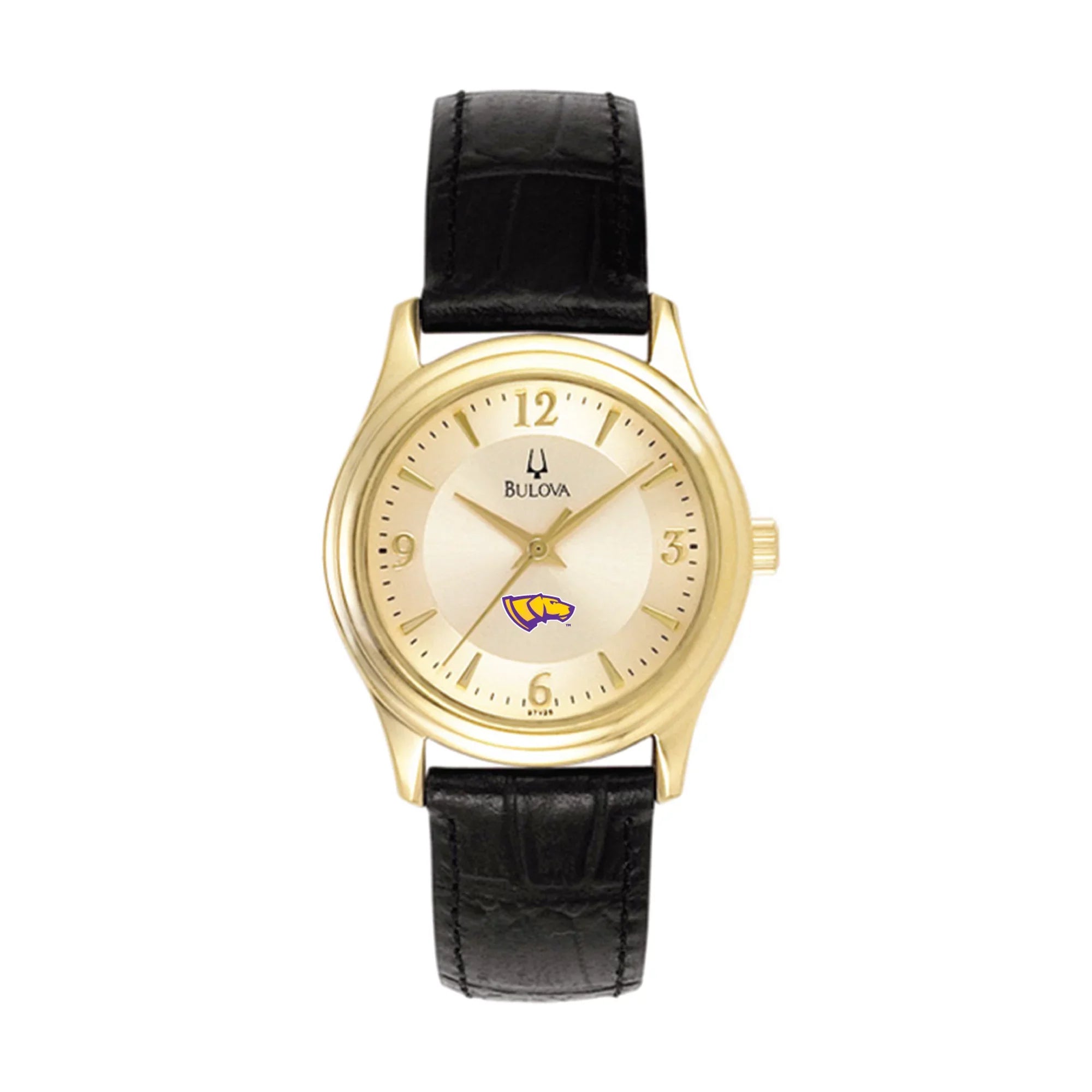Women's Bulova Gold/Black Wisconsin-Stevens Point Pointers Stainless Steel Watch with Leather Band