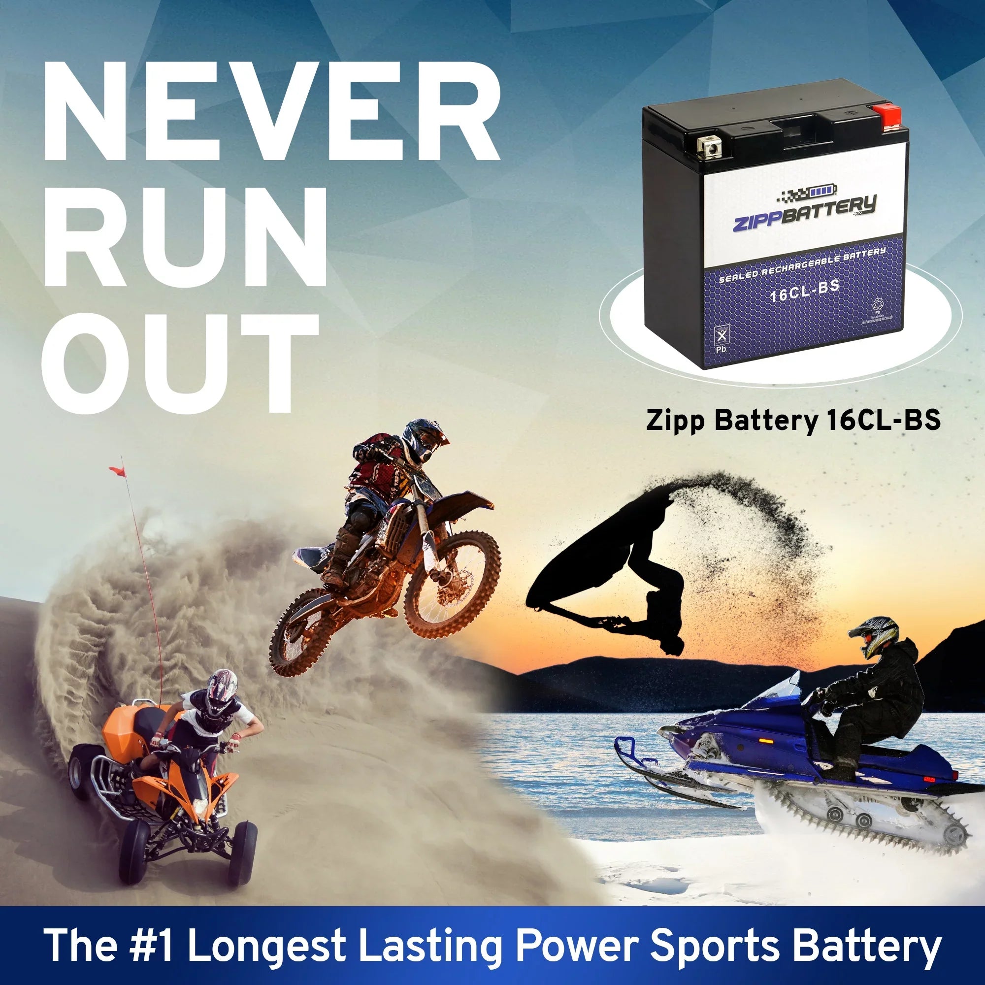 Zipp Battery Yb16cl-bs Jet Ski Battery Kawasaki Jf650 Ts Cc 89-'96, Jf650 X2 650cc 86-'95