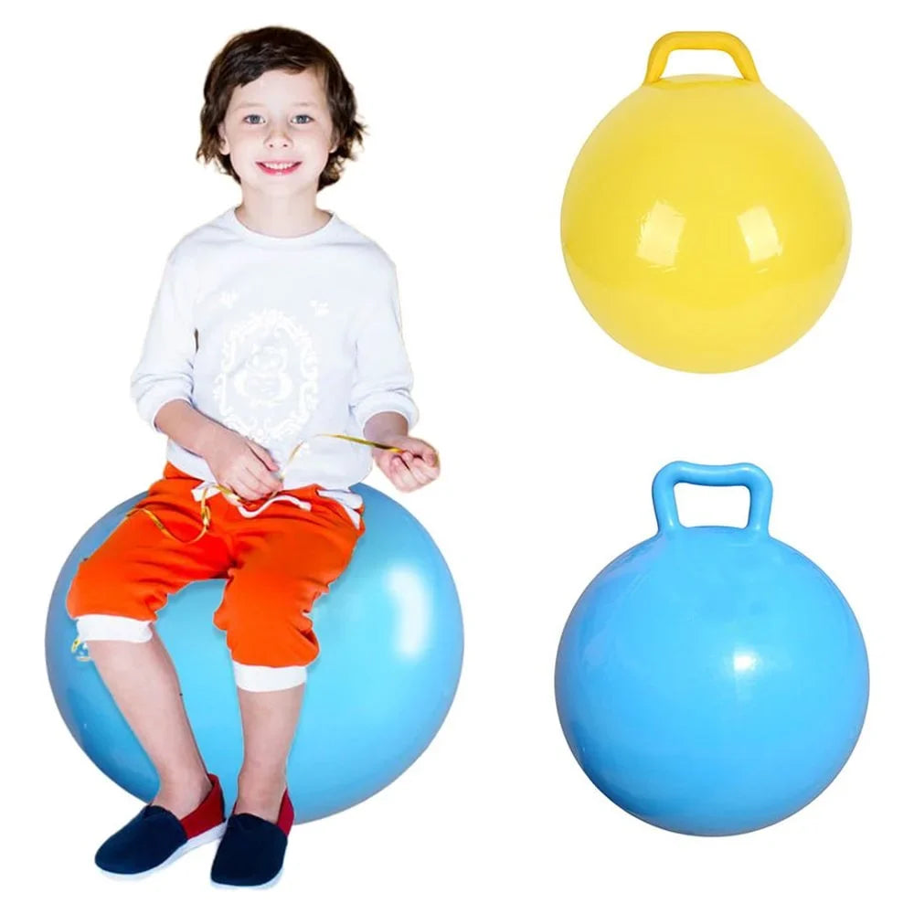 Pure Color Inflatable Bouncing Ball Kids Jumping Hop Ball with Handle Adults Children Exercise Toy