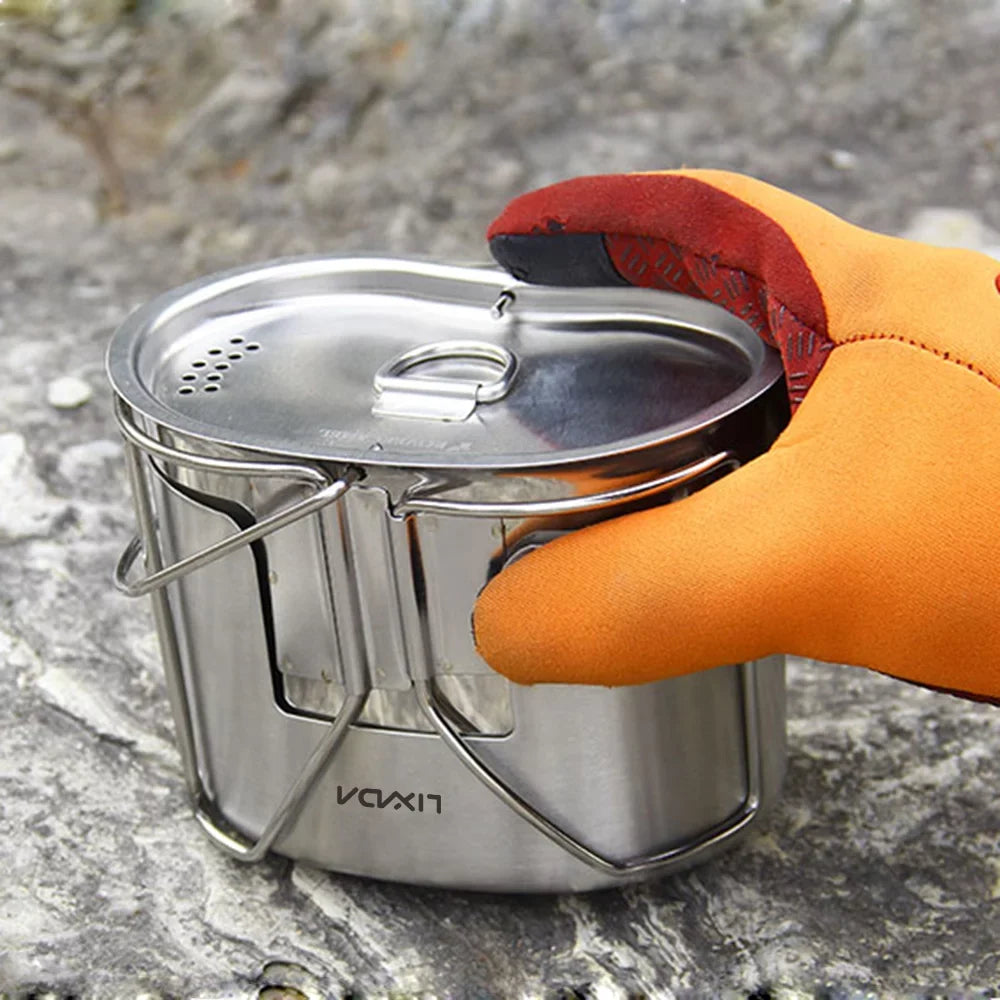 Lixada Kitchenware Set - Stainless Steel Canteen Cup Hanging Pot with Wood Stove Camping and Survival