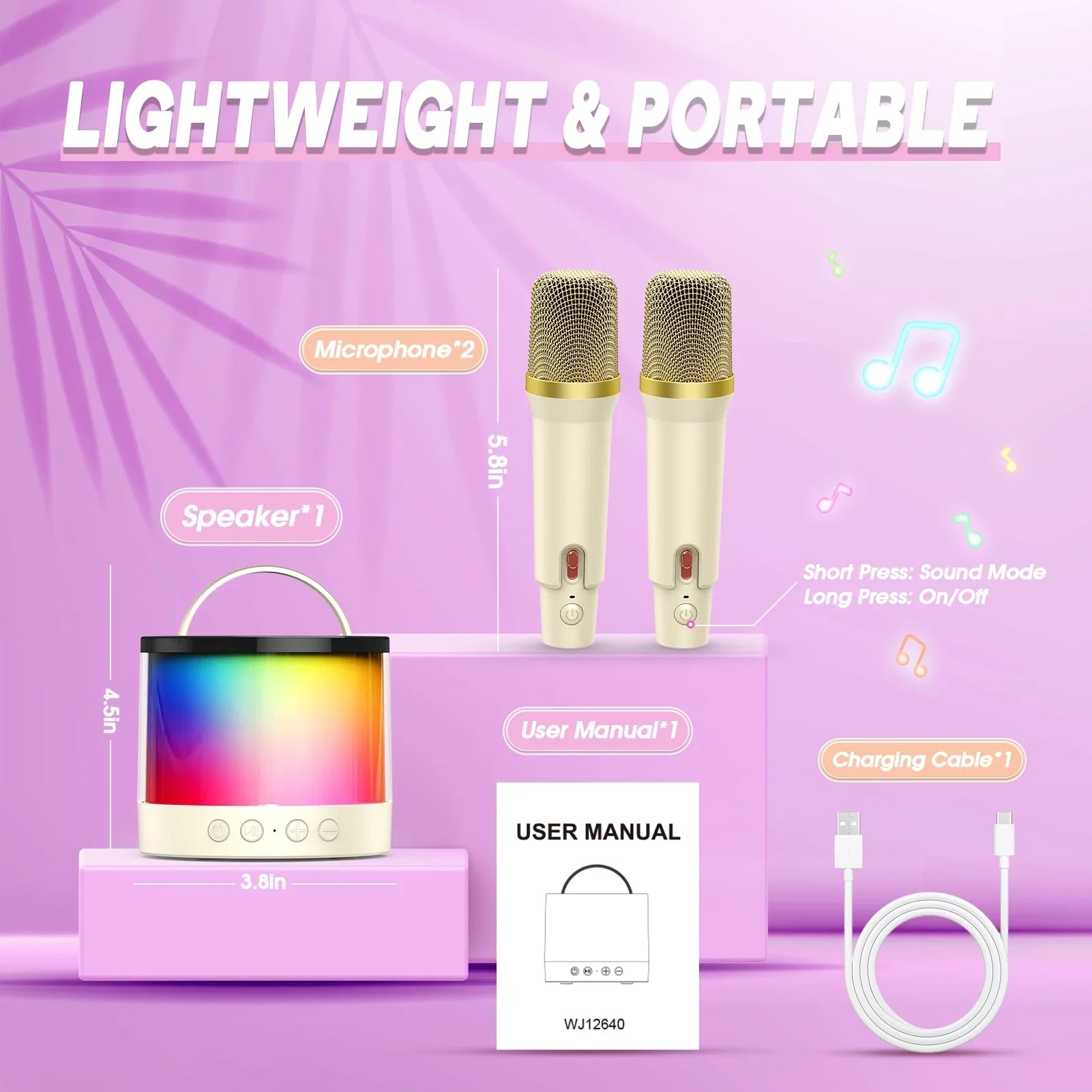 Mini Karaoke Machine Microphone Kids Adults, Portable Bluetooth Speaker with 2 Microphones, Toys Gifts 3 4 5 6 7 8+ Year Old Girls Boys Adults