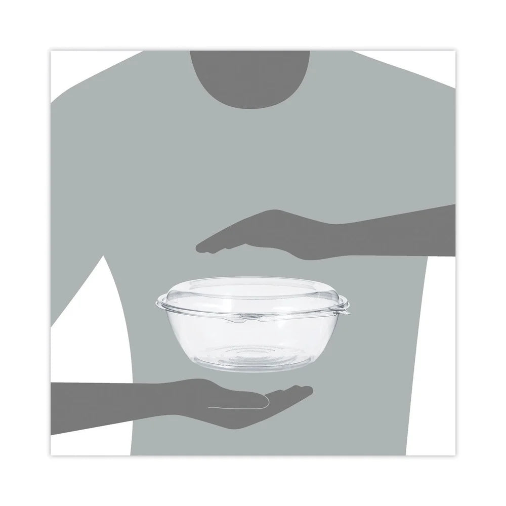 Dart Tamper-, Tamper-Evident Bowls with Dome Lid, 48 oz, 8.9 Diameter x 3.4h, Clear, Plastic, 100/Carton