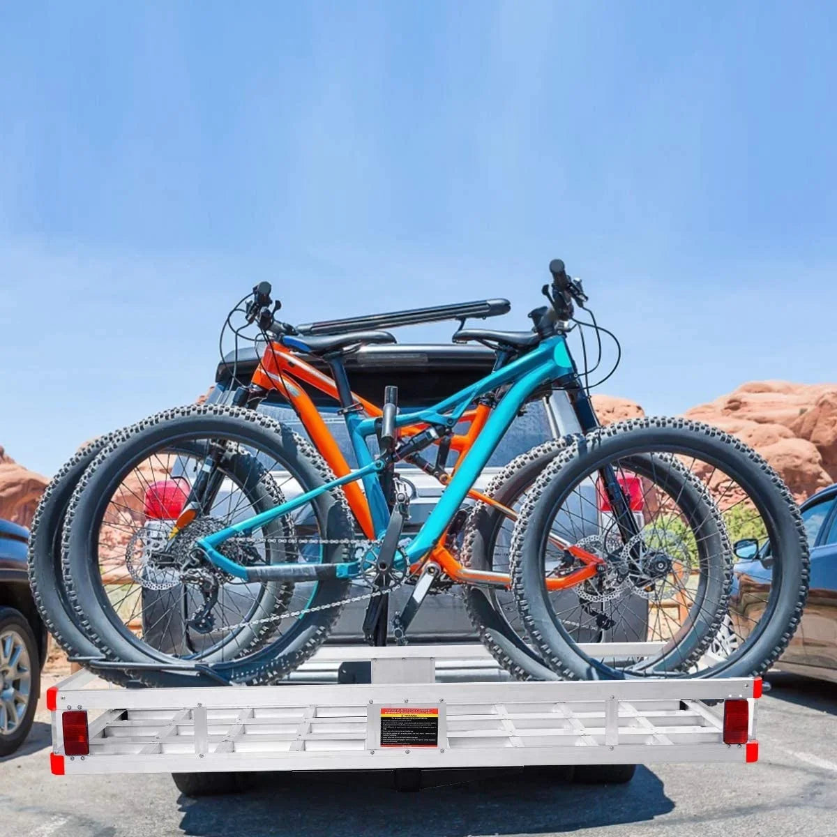 Hitch Cargo Carrier, Aluminum Trailer Hitch Cargo Carrier Fits 2” Receiver, 60” x 22” x 7” Mount Luggage Rack, Vehicle Cargo Basket SUV, Truck, Car, 500LBS Capacity