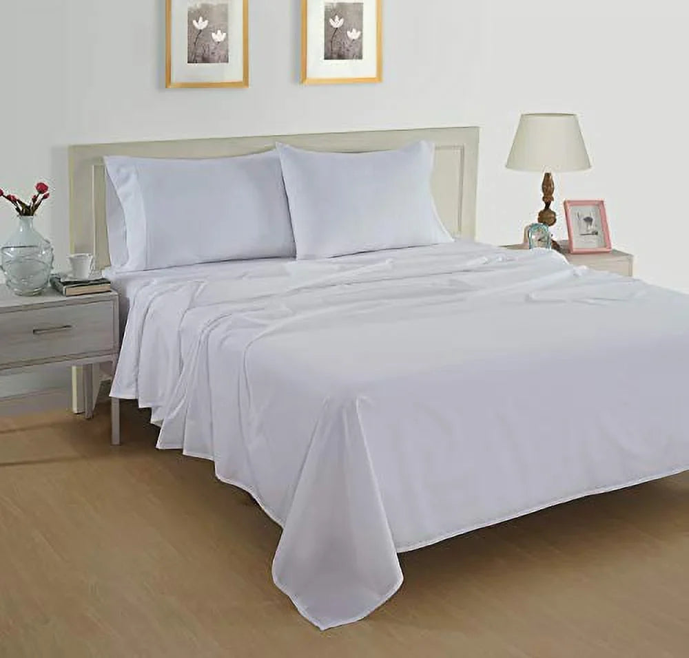LANE LINEN 100% Organic Cotton Pure White King-Sheets Set 4-Piece Percale Weave Bedding Sheets Bed Breathable Fits Mattress Upto 15" Deep
