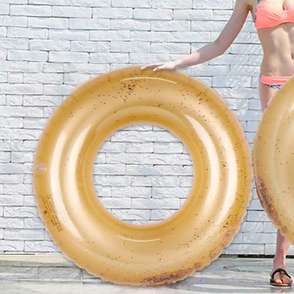 Terra Inflatable Pool Toys - Pool Floats Tube Gold Rings, Pool Floaties Toys with Glitter Swimming Pool Party, Beach Swimming Pool Float Toys Adults Kids | 48 Inch