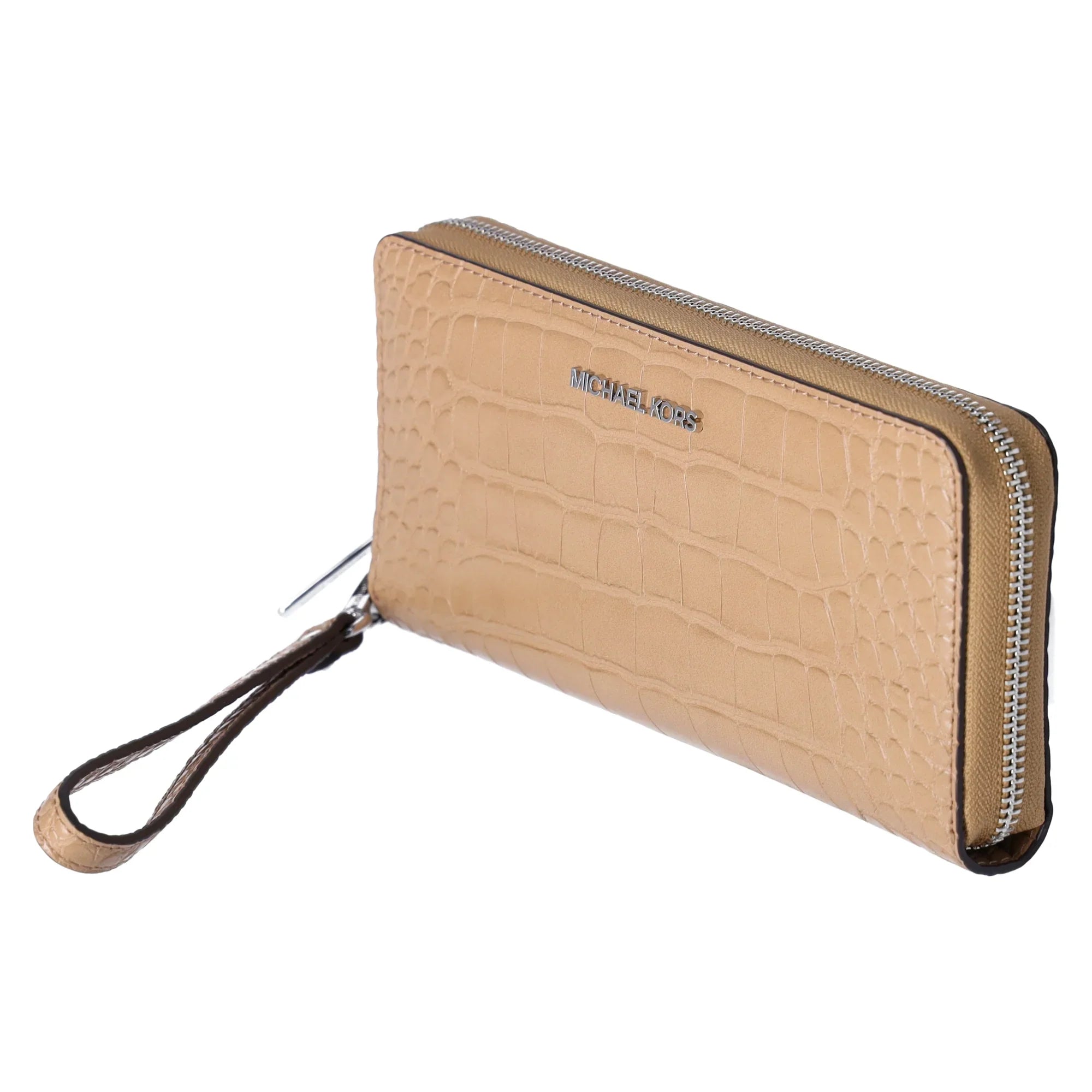 Michael Kors Jet Set Travel Large Continental Wallet Croc Embossed Camel