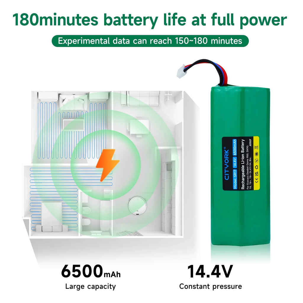 Robot Vacuum Cleaner Li-ion Battery Sweeping Mopping Rechargeable Battery Replacement For Ecovacs Deebot X1 Ozmo T5 T8 T9 950 DX9G DX93 DX96 DLX11-54-14.8V 6200mAh