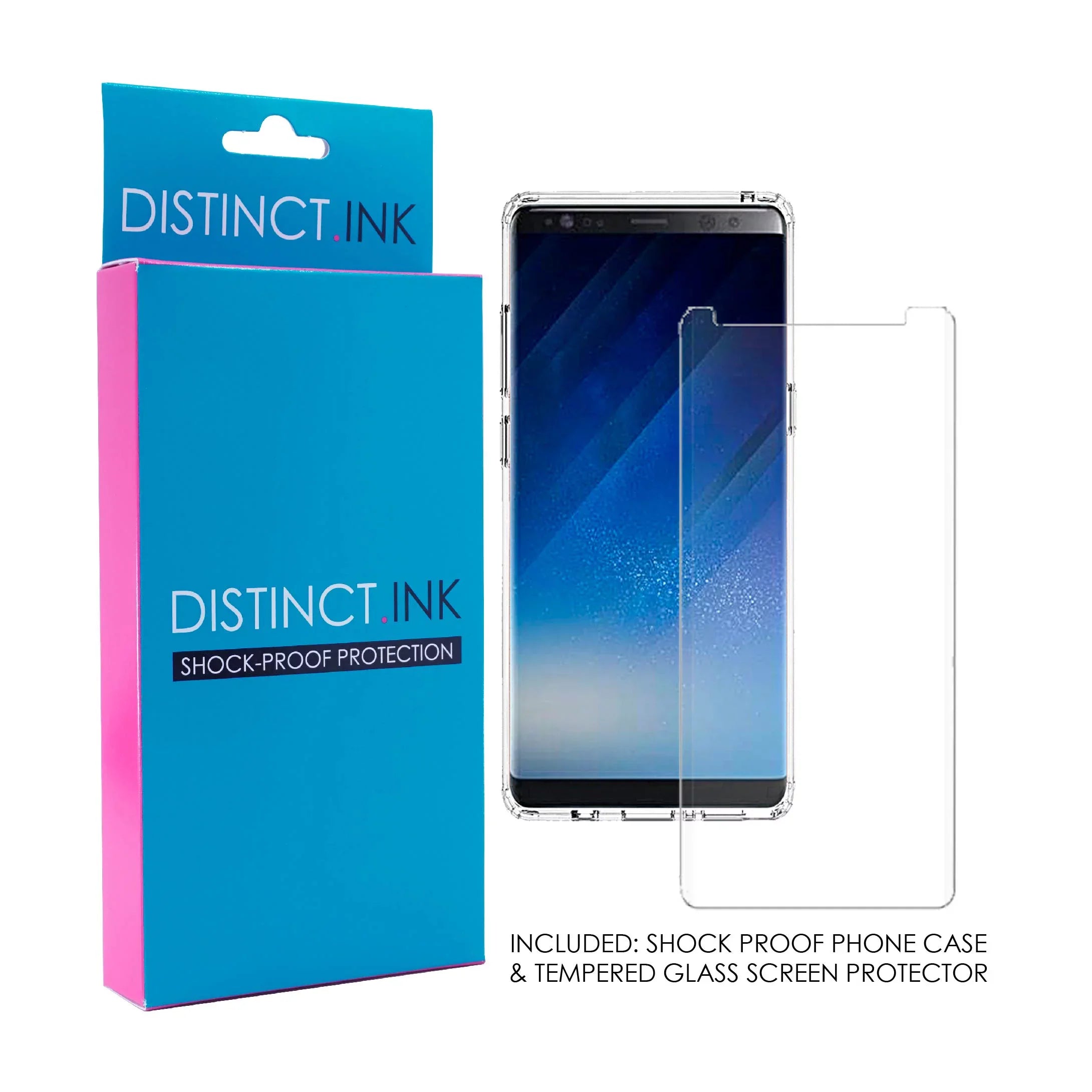 DistinctInk Clear Shockproof Hybrid Case Samsung Galaxy Note 8 - TPU Bumper, Acrylic Back, Tempered Glass Screen Protector - A Faith Can Moves Mountains