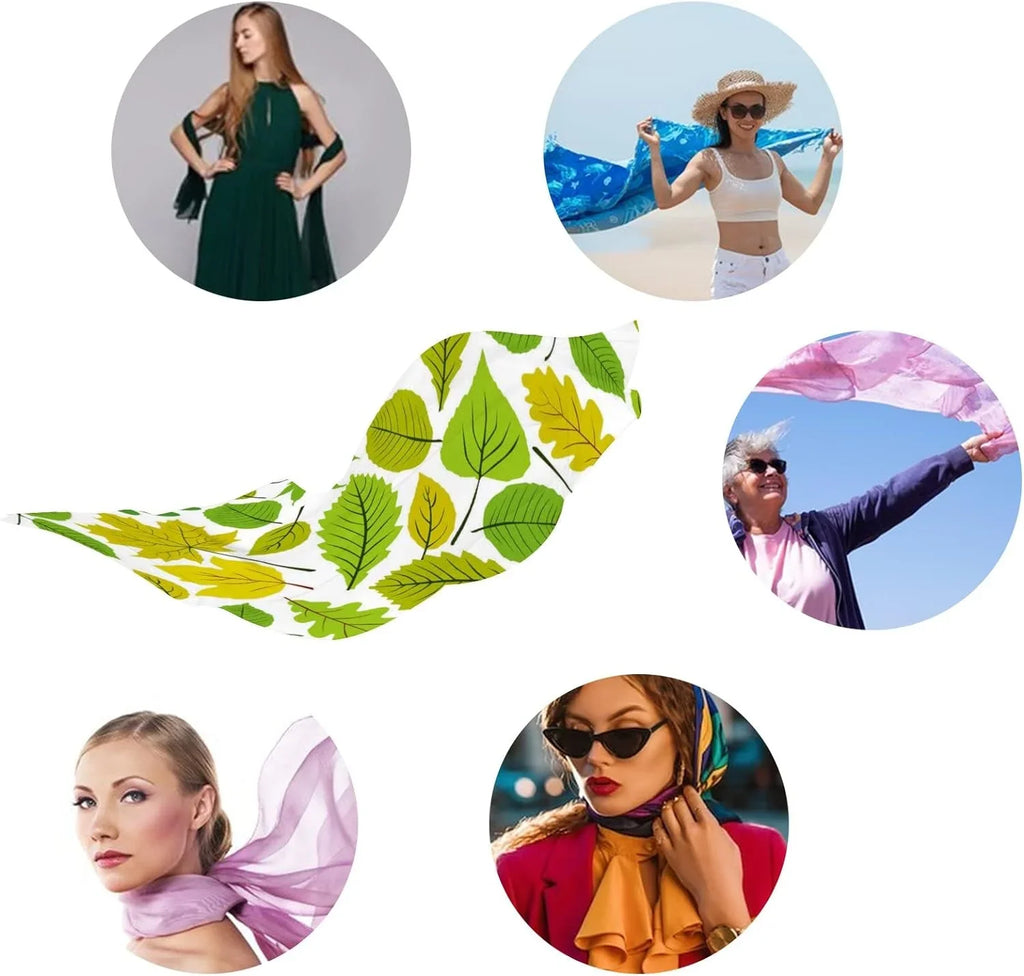 Hyjoy Beautiful Natural Leaves Long Silk Neck Scarf Lightweight Shawl Wrap Scarves Women Girls
