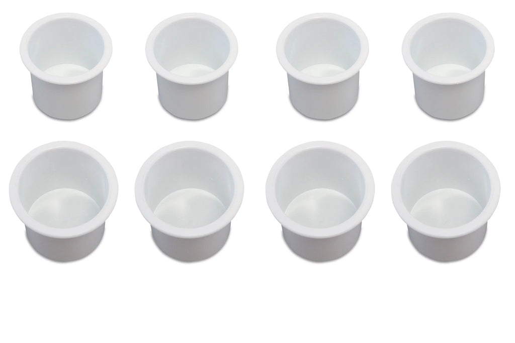 8 Cup Holder Plastic Pocket Recessed Drop In Insert Universal Ship RV Car Truck Sofa Game Table Marine Pontoon Motorhome Camper White