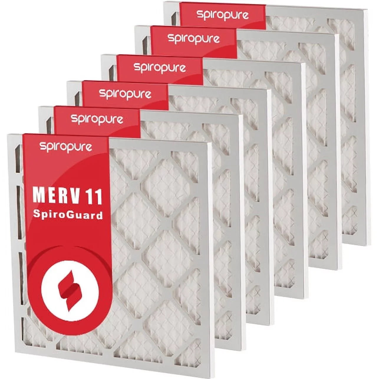 SpiroPure 17x17x1 MERV 11 Pleated Filter Air Filters - Made in USA (6 Pack)