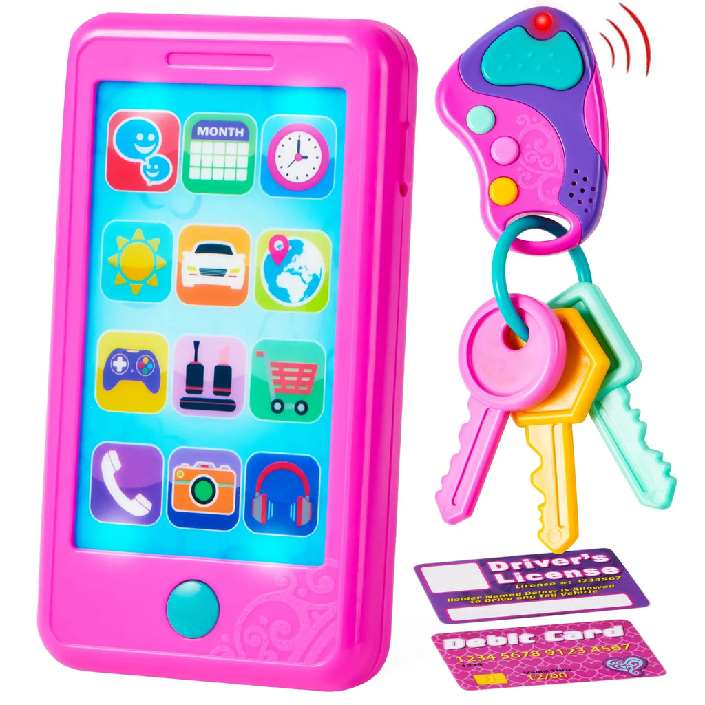 JOYIN Music Toy kids, Play-act Pretend Play Smart Phone, Keyfob Key Toy and Credit Cards Set, Kids Toddler Cellphone Toys 1 2 3 4 5 Year Old