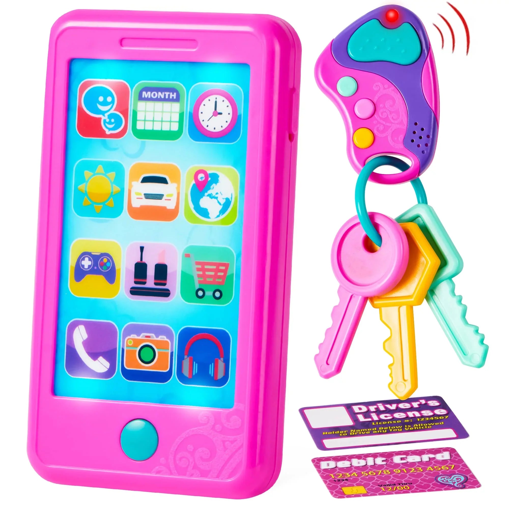 JOYIN Music Toy kids, Play-act Pretend Play Smart Phone, Keyfob Key Toy and Credit Cards Set, Kids Toddler Cellphone Toys 1 2 3 4 5 Year Old