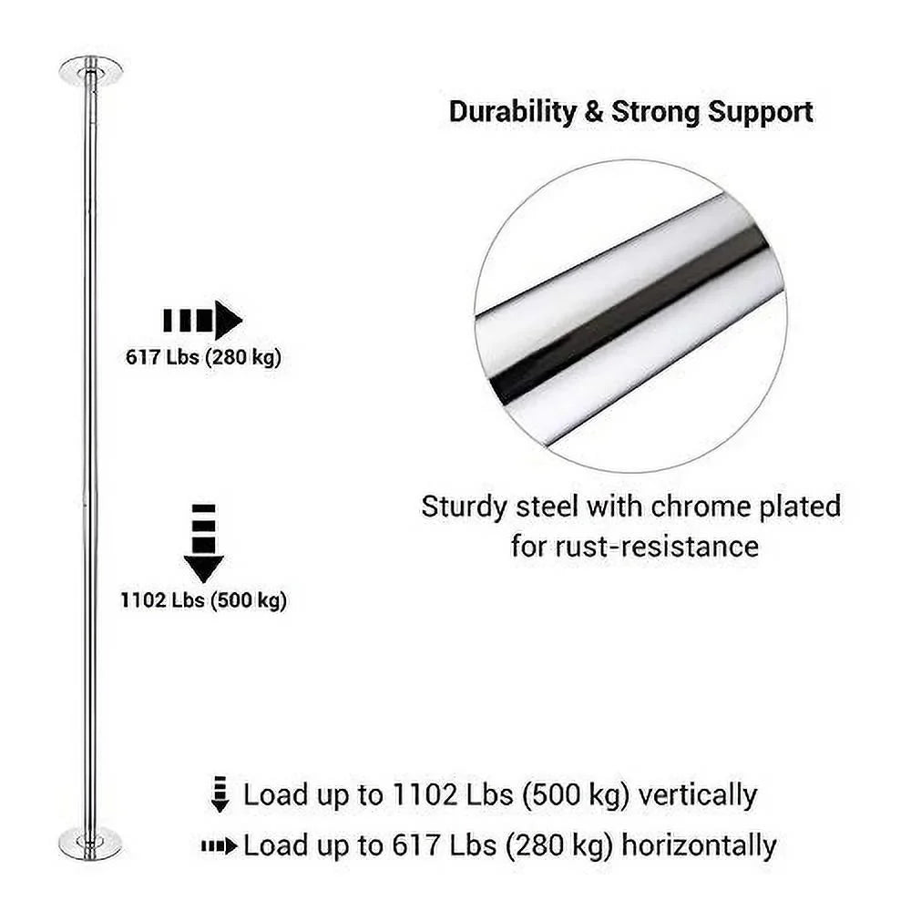 AW 9.25 FT Portable Dance Pole Kit Static Spinning Pole Dancing Pole Strip Poles Home Removable 45mm Dance Pole Gym Party Club Exercise Fitness Silver/Black/Colorful/Gold, Max Load 1102 Lbs
