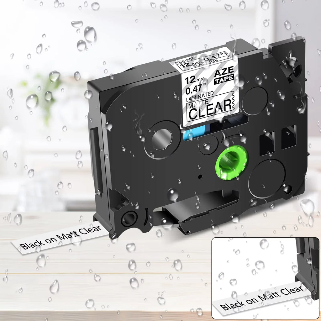 GREENCYCLE 30PK Brother P-touch Black on Matte Clear 12mm 0.47" TZe-M31 TZ-M31 TZM31 TZeM31 Laminated Label Tape