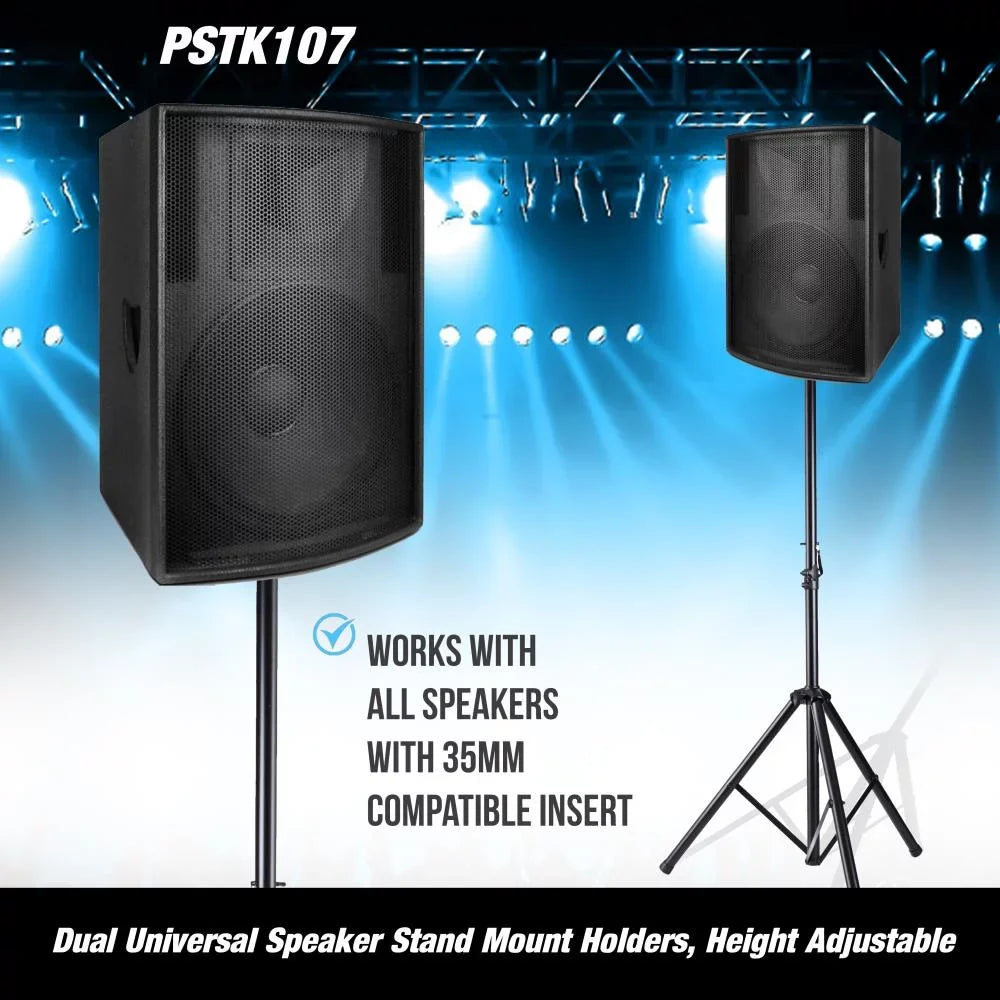 Pyle PSTK107 Dual Speaker Tripod Stand Adjustable Mount Holders Pair (2 Pack)