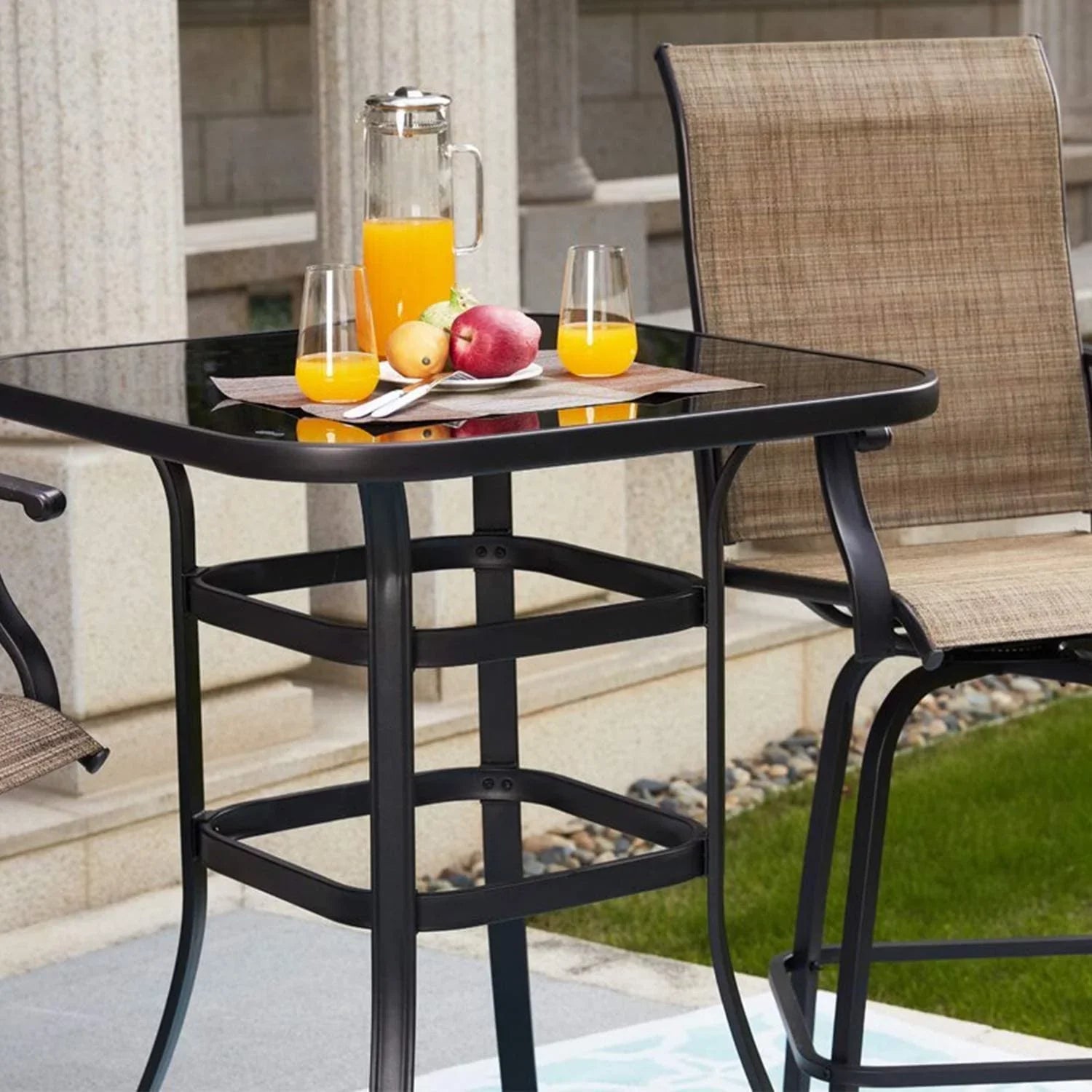 Elpis Beautiful Design With Sturdy Glass Bar Table For Backyard Use