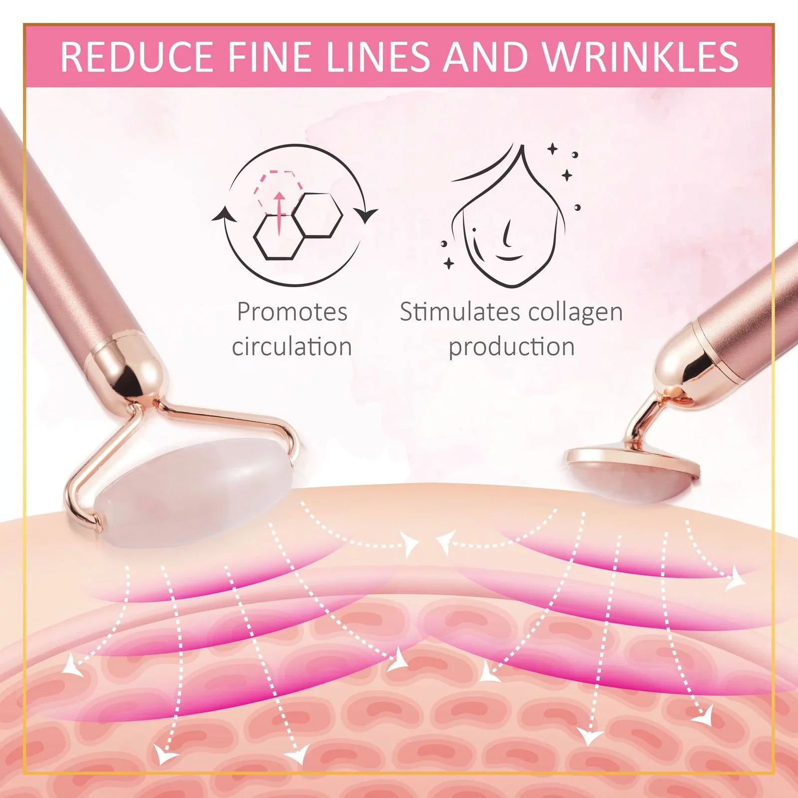 4 in 1 Electric Vibrating Facial Roller & Face Massager Kit, Rose Quartz Jade Rollers Under Eye & V Lifting Skin Care Beauty Bar