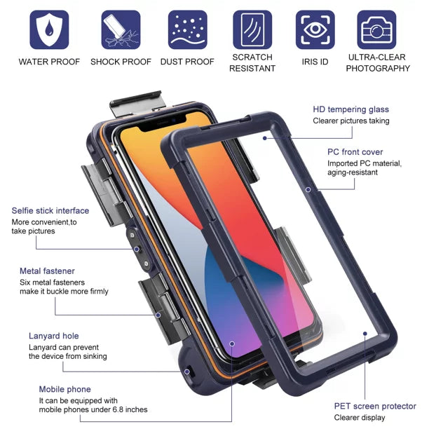 UrbanX Professional [15m/50ft] Swimming Diving Surfing Snorkeling Photo Video Waterproof Protective Case Underwater Housing Gionee P12 And all Phones Up to 6.9 Inch LCD with Lanyard