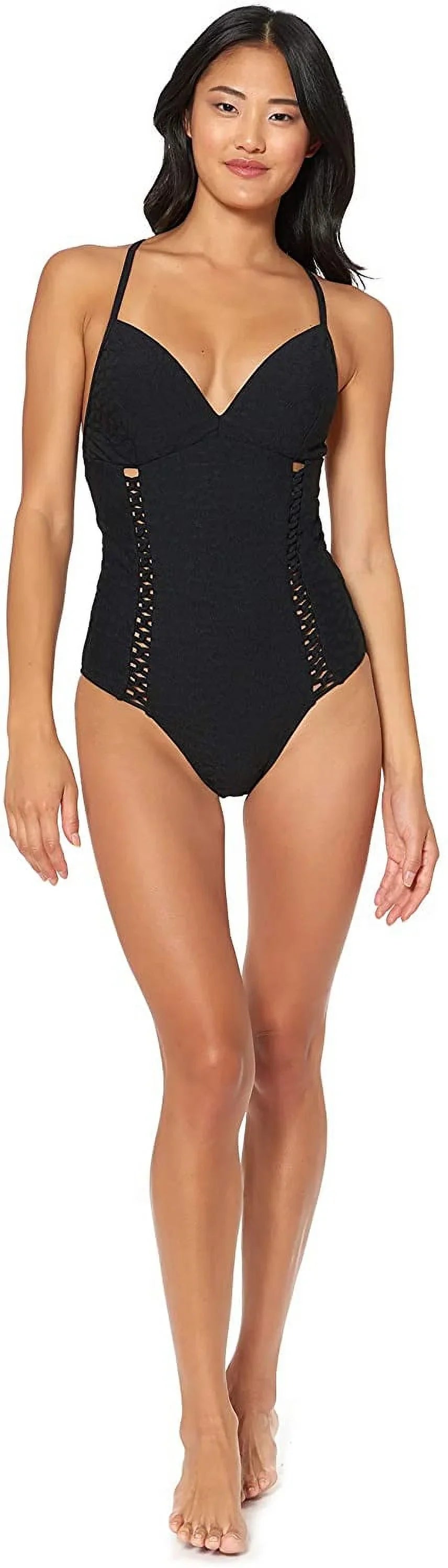 Jessica Simpson BLACK Rose Bay Textured One-Piece Swimsuit, US Small