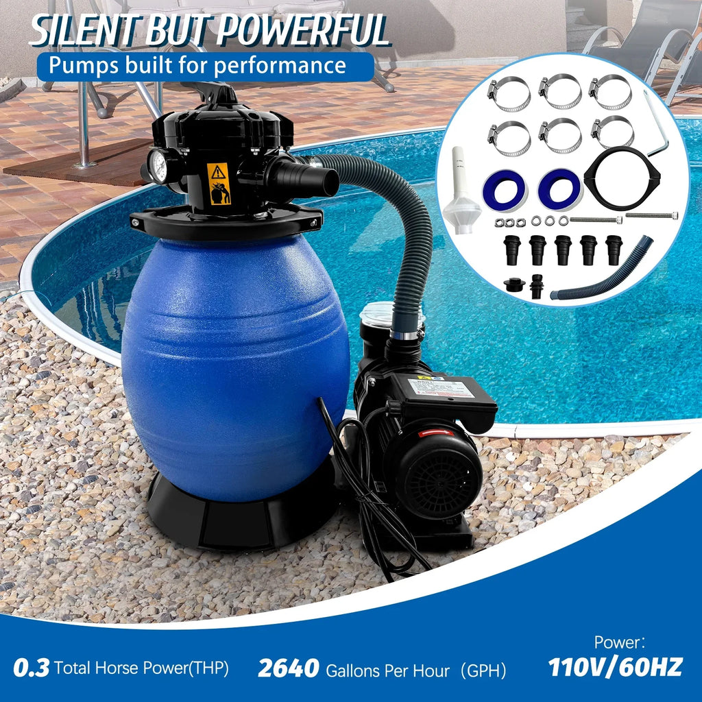 PRIJESSE 13" Pool Sand Filter 3/4HP Sand Filter Swimming Pool Pump Above Ground Pool