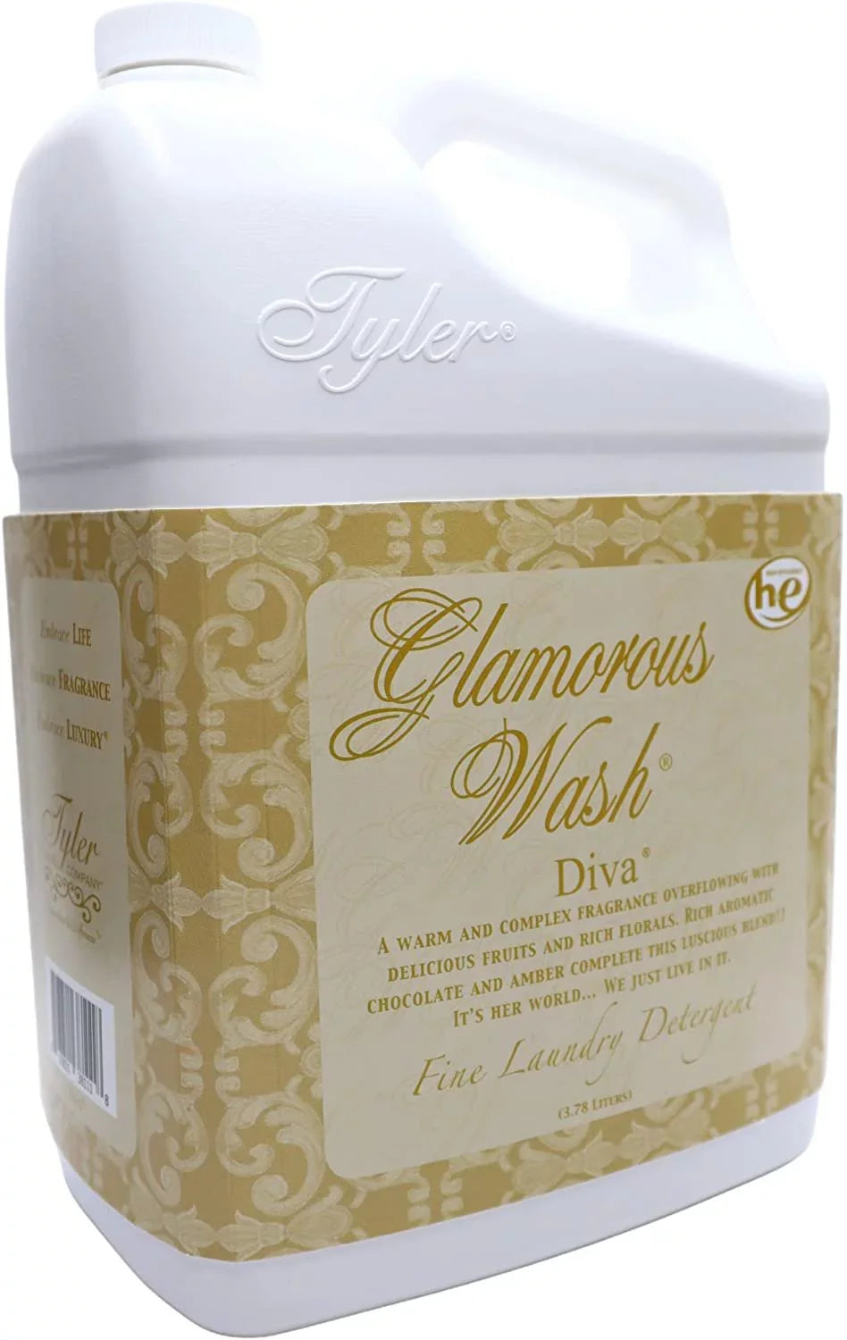 Tyler Candle Company Glamorous Wash Diva Fine Laundry Liquid Detergent - Liquid Laundry Detergent Designed Clothing - Hand and Machine Washable - 3.78L 1Gal Container