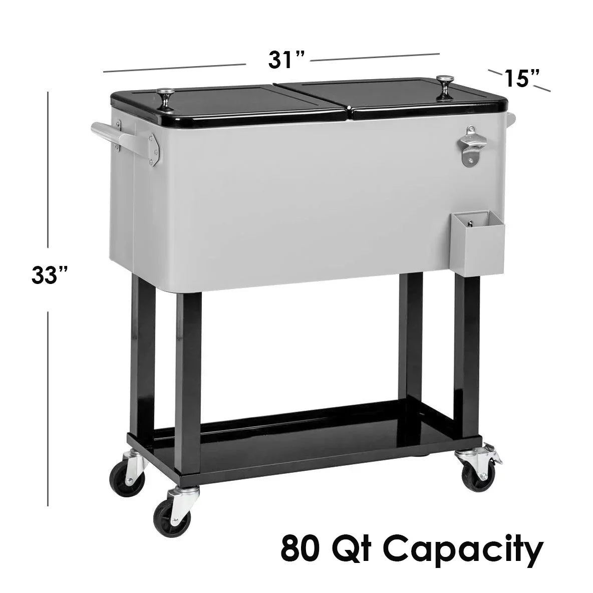 Home Aesthetics Grey 80 Qt Quart Rolling Cooler Ice Chest Beverage Bar Outdoor Patio