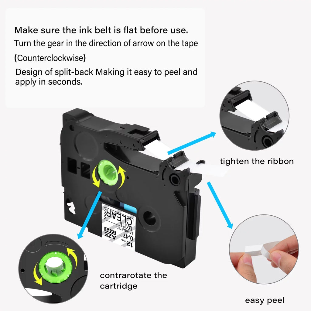 GREENCYCLE 30PK Brother P-touch Black on Matte Clear 12mm 0.47" TZe-M31 TZ-M31 TZM31 TZeM31 Laminated Label Tape