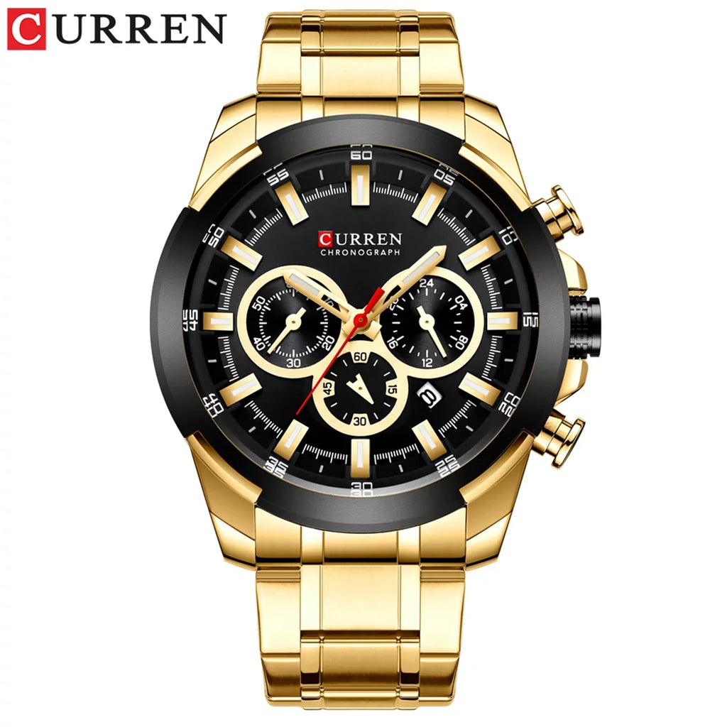 CURREN 8361 Quartz Man Wristwatch Watch Male Men Watches with Calendar Indicator Date Waterproof Luminous Hands Three Sub-Dials Second Minute Microsecond Chronograph Stainless Steel Stra
