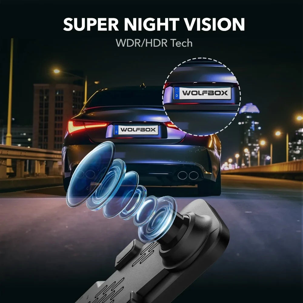 WOLFBOX Rear View Mirror Dash Camera, 12" 4K Mirror Dash Cam, Backup Camera with Full Touch Screen, Parking Monitor, Free 32GB Card & GPS