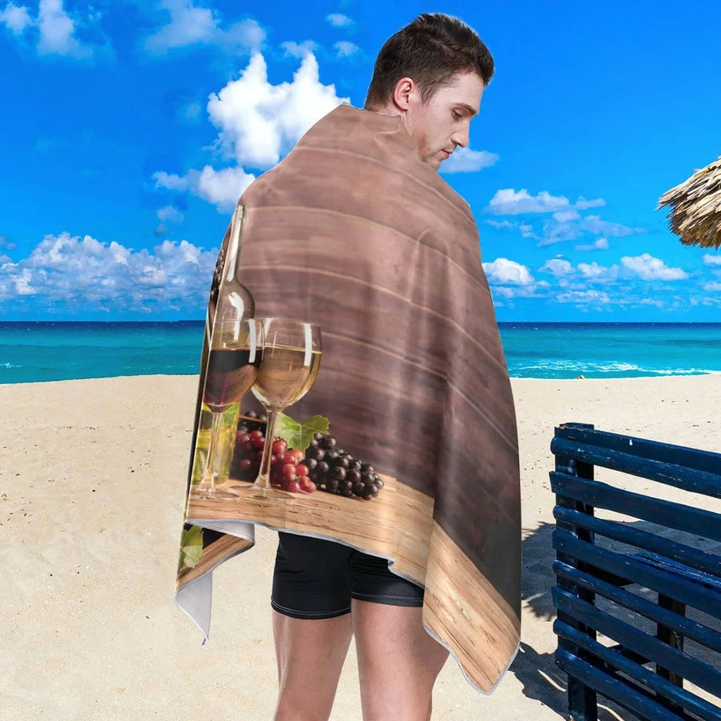 Bestwell Wine and Barrel Beach Towel - Lightweight Compact Oversized Travel Towels - Super Absorbent Quick Dry Towel Swimming Camping Holiday（588）