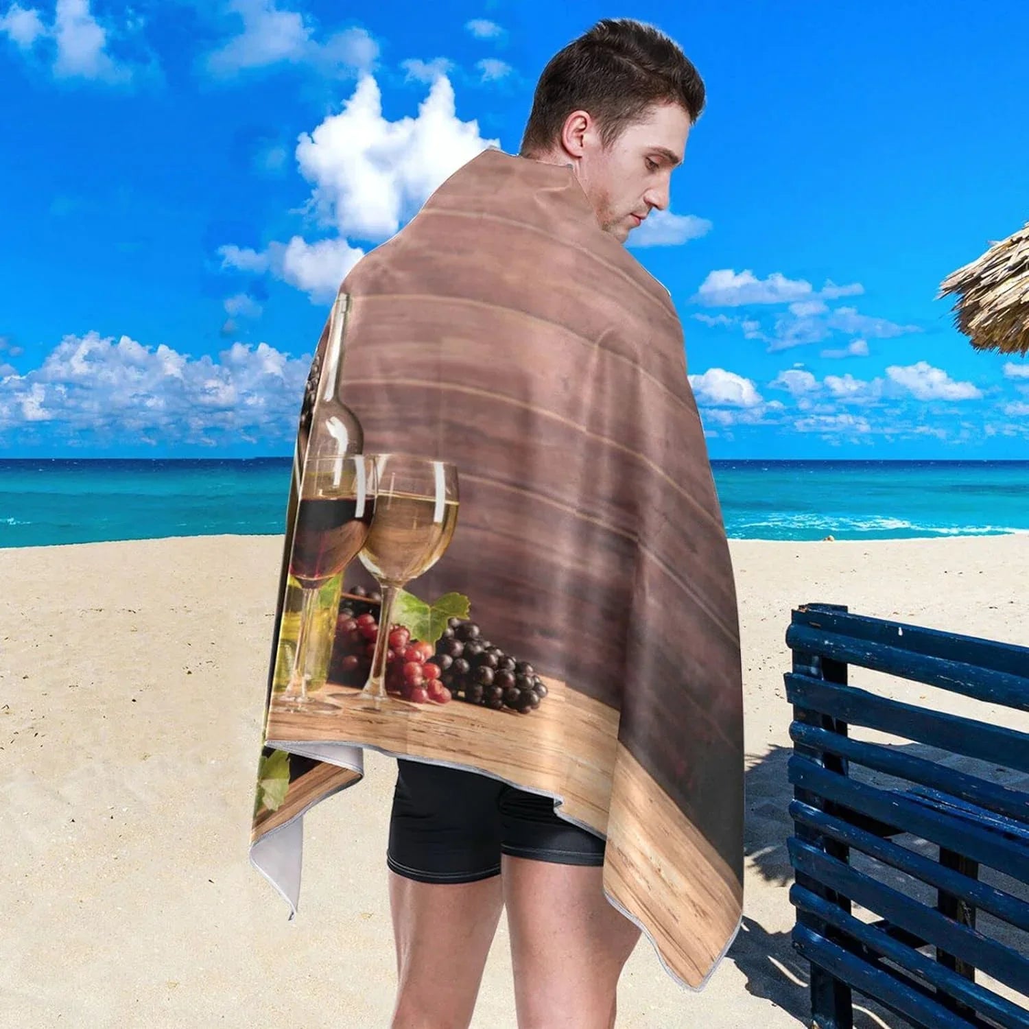 Bestwell Wine and Barrel Beach Towel - Lightweight Compact Oversized Travel Towels - Super Absorbent Quick Dry Towel Swimming Camping Holiday（588）