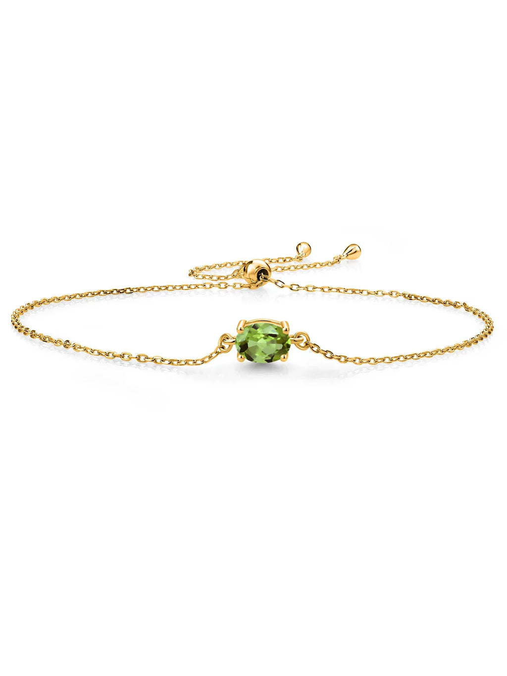 Gem Stone King 18K Yellow Gold Plated Silver Green Peridot Solitaire Bracelet For Women (0.90 Cttw, Oval Cut 7x5mm)