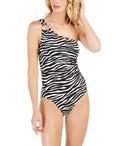 Michael Kors ZEBRA Printed One-Shoulder Underwire One-Piece Swimsuit, US 12