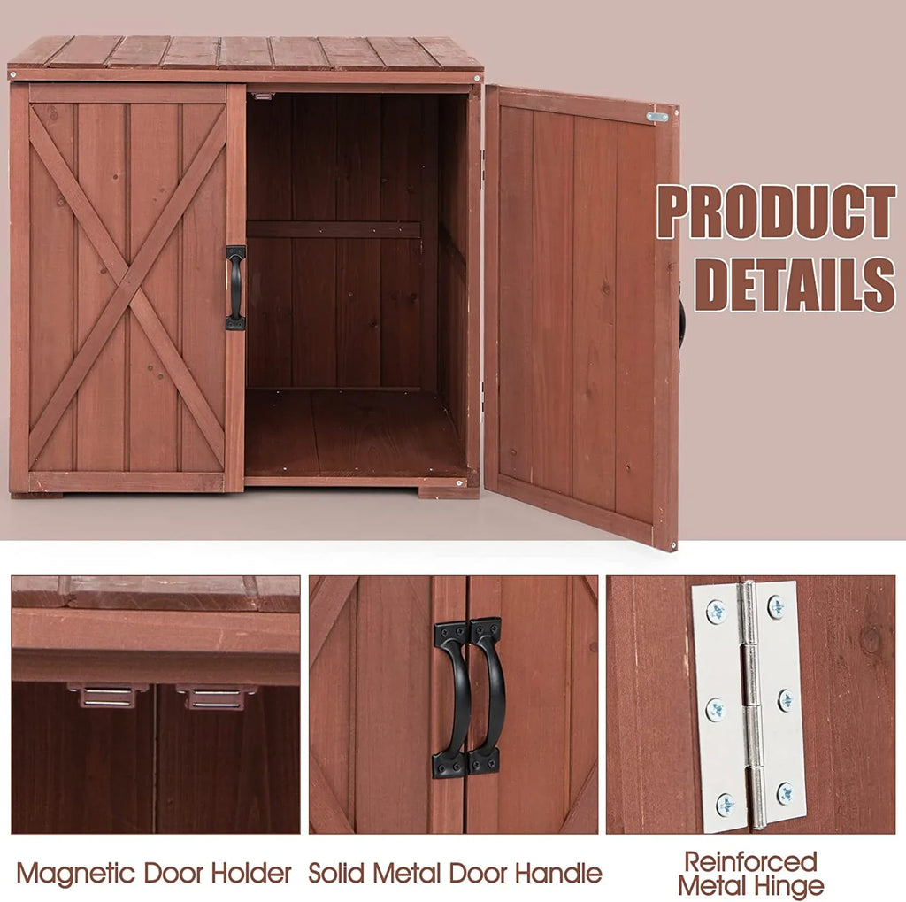 30" Outdoor Storage Box, Wooden Storage Deck Box W/Spacious Inner Space & Countertop, Tool Storage Cabinet Backyard Garden Porch, Easy Assembly, 30" x 22" x 28.5" (Brown)