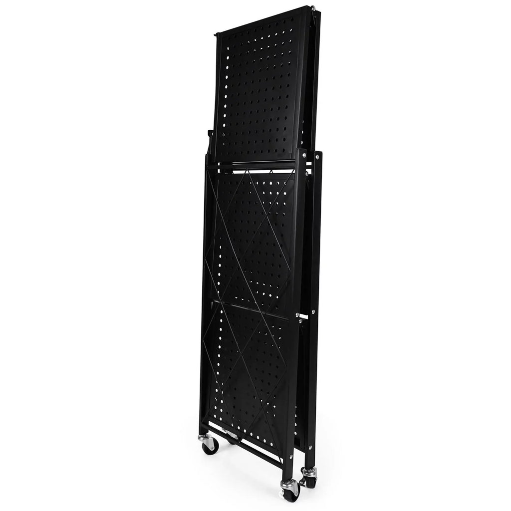 3-Tier Storey Heavy Duty Foldable Metal Rack Storage Shelving Unit with Easy Moving Organizer Shelving Suitable Garage Kitchen, Black