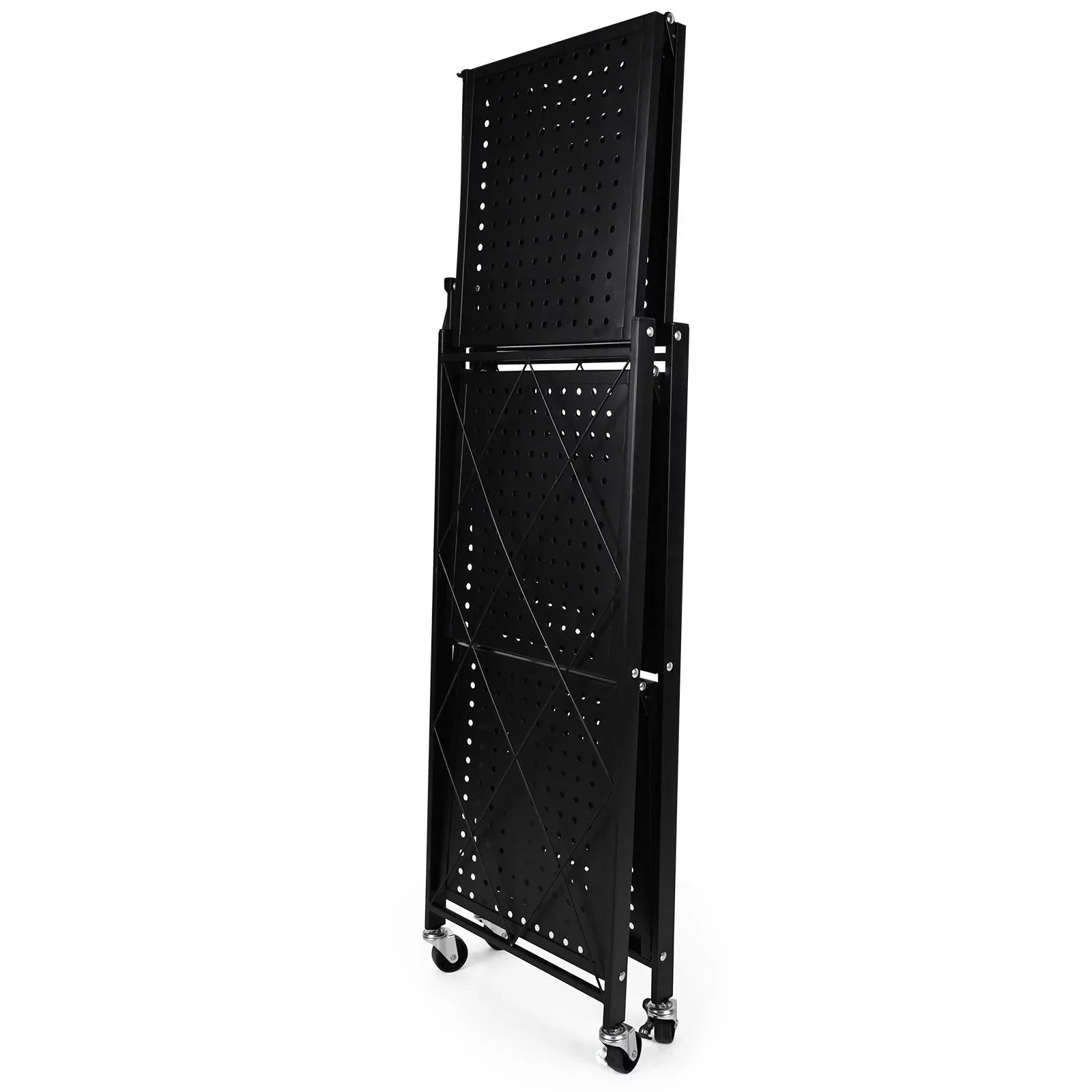 3-Tier Storey Heavy Duty Foldable Metal Rack Storage Shelving Unit with Easy Moving Organizer Shelving Suitable Garage Kitchen, Black