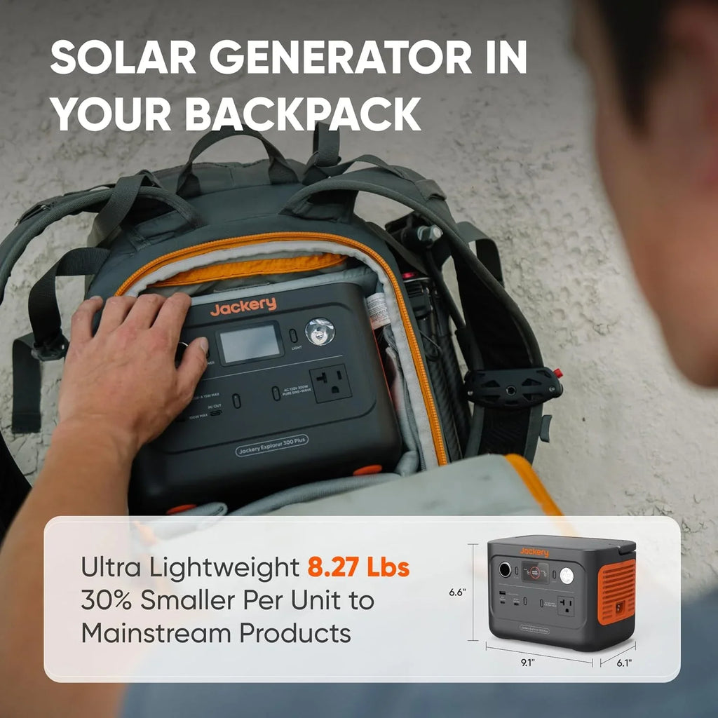 Jackery Explorer 300 Plus Portable Power Station, 288Wh Backup LiFePO4 Battery, 300W AC Outlet, 3.75 KG Solar Generator RV, Outdoors, Camping, Traveling, and Emergencies